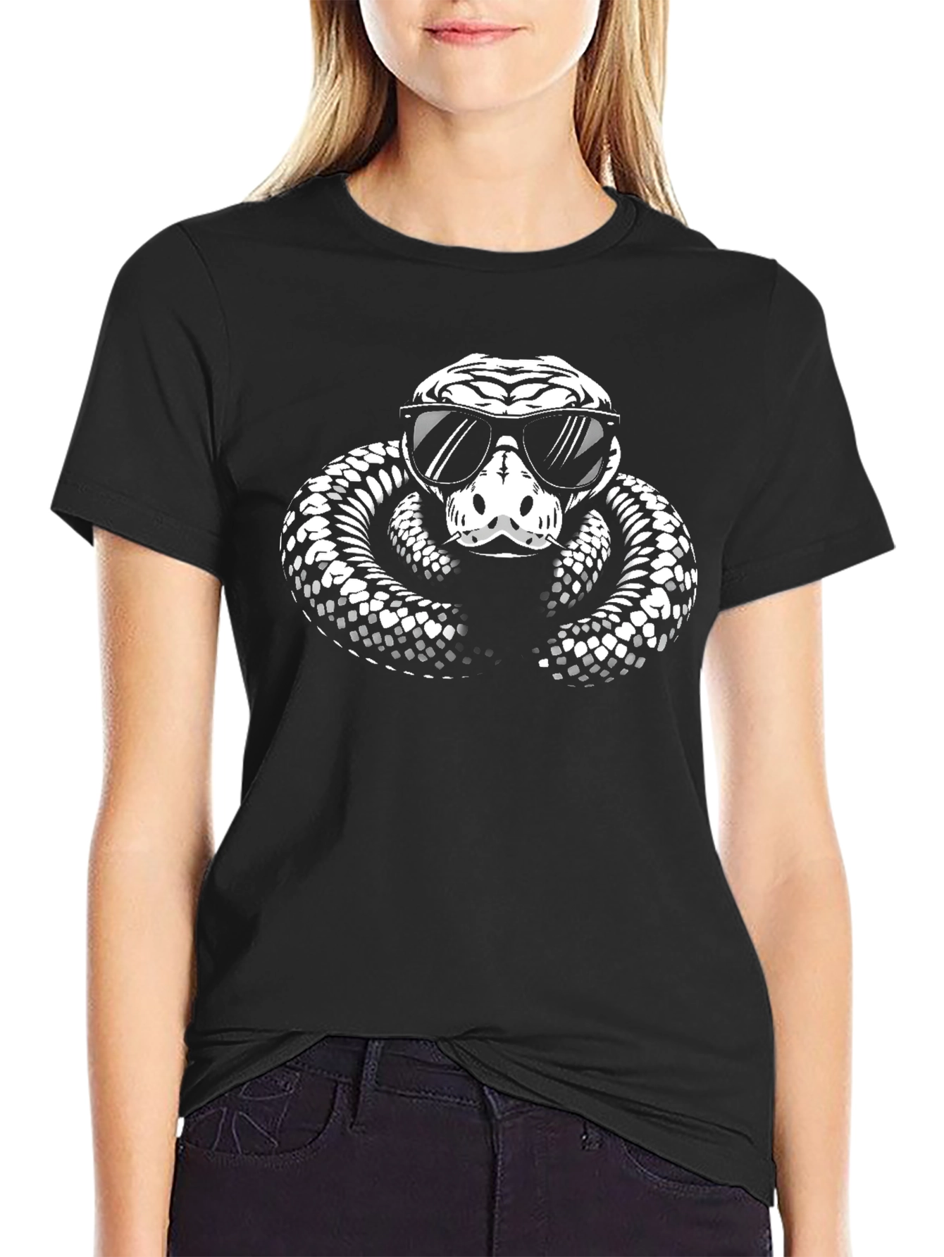 Black Cool Snake Graphic Tee - Black Cotton T-Shirt view 2