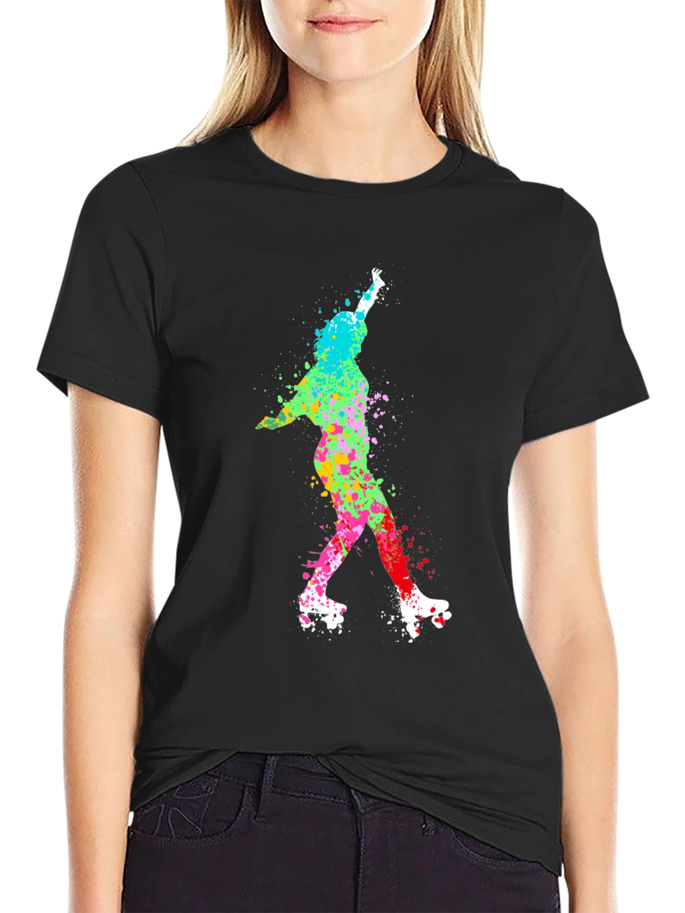 Black Colorful Roller Skate T-Shirt view 2