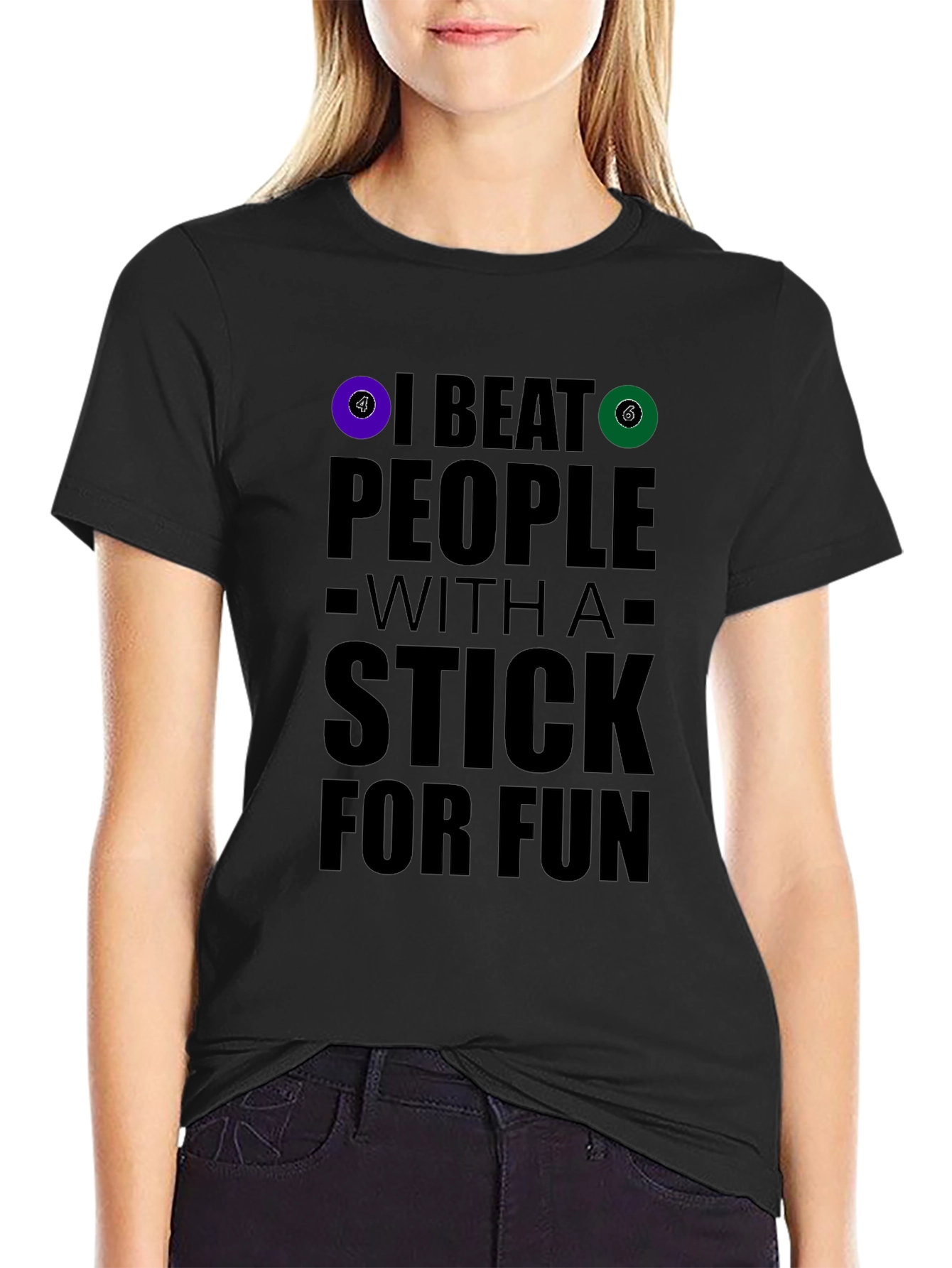 Black Funny Billiards T-Shirt: I Beat People With A Stick For Fun view 2