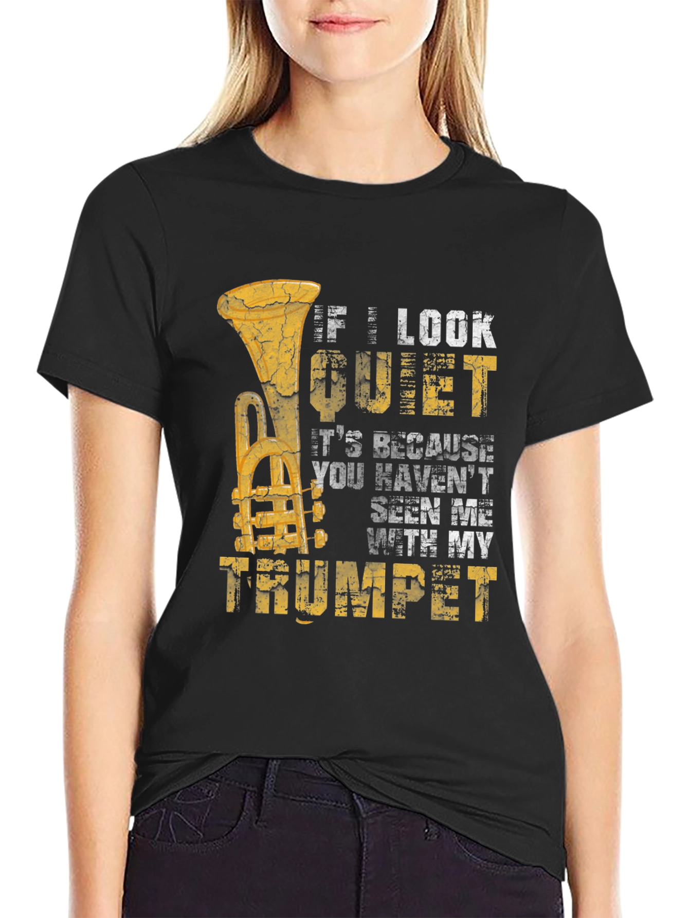 Black If I Look Quiet Trumpet Musician T-Shirt view 2