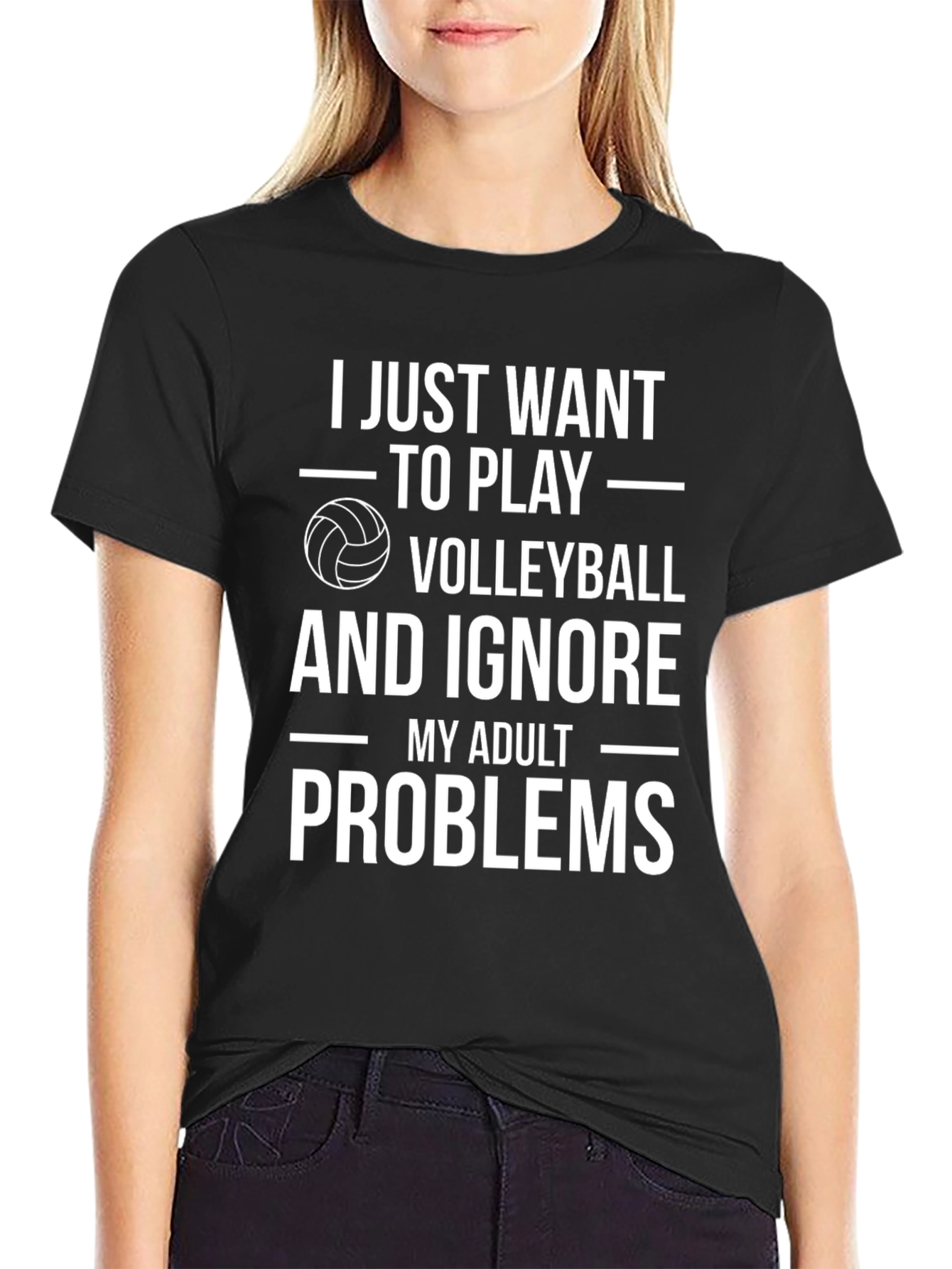 Black Volleyball Lover T-Shirt - Ignore Adult Problems Tee view 2
