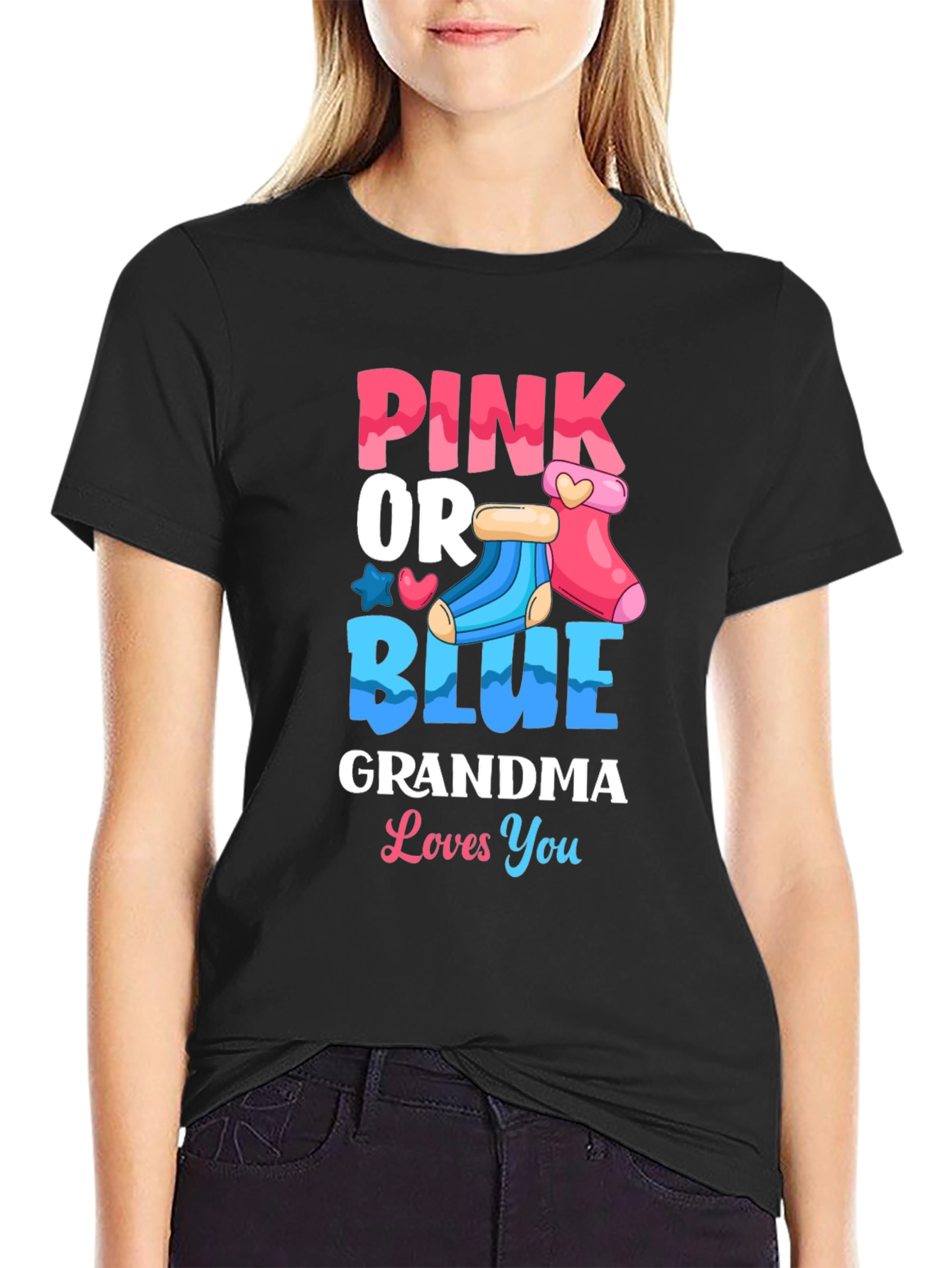 Black Pink or Blue Grandma Loves You Gender Reveal T-Shirt view 2