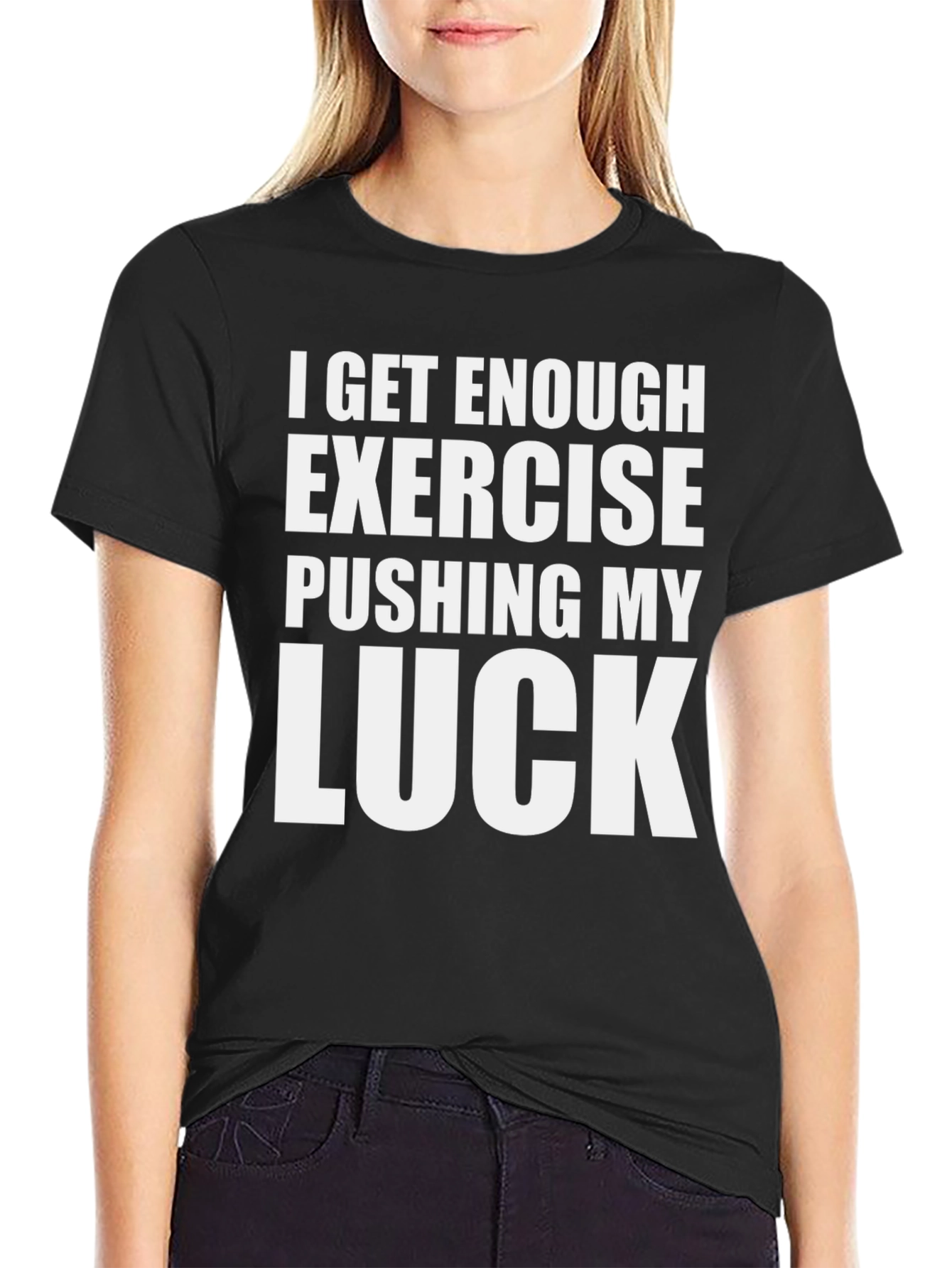 Black Funny Exercise Luck Black Graphic Tee view 2