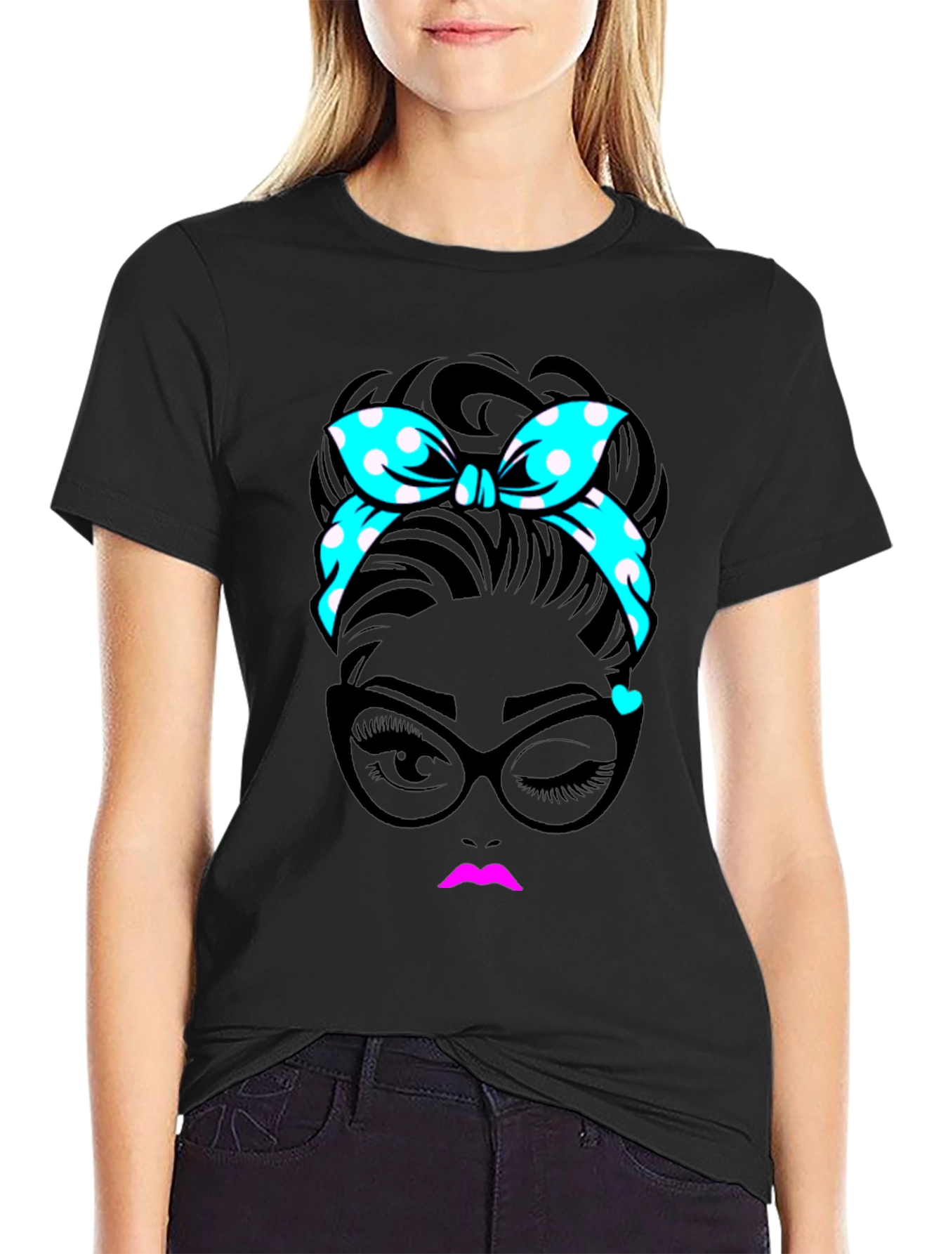 Black Retro Chic Woman Graphic T-Shirt view 2