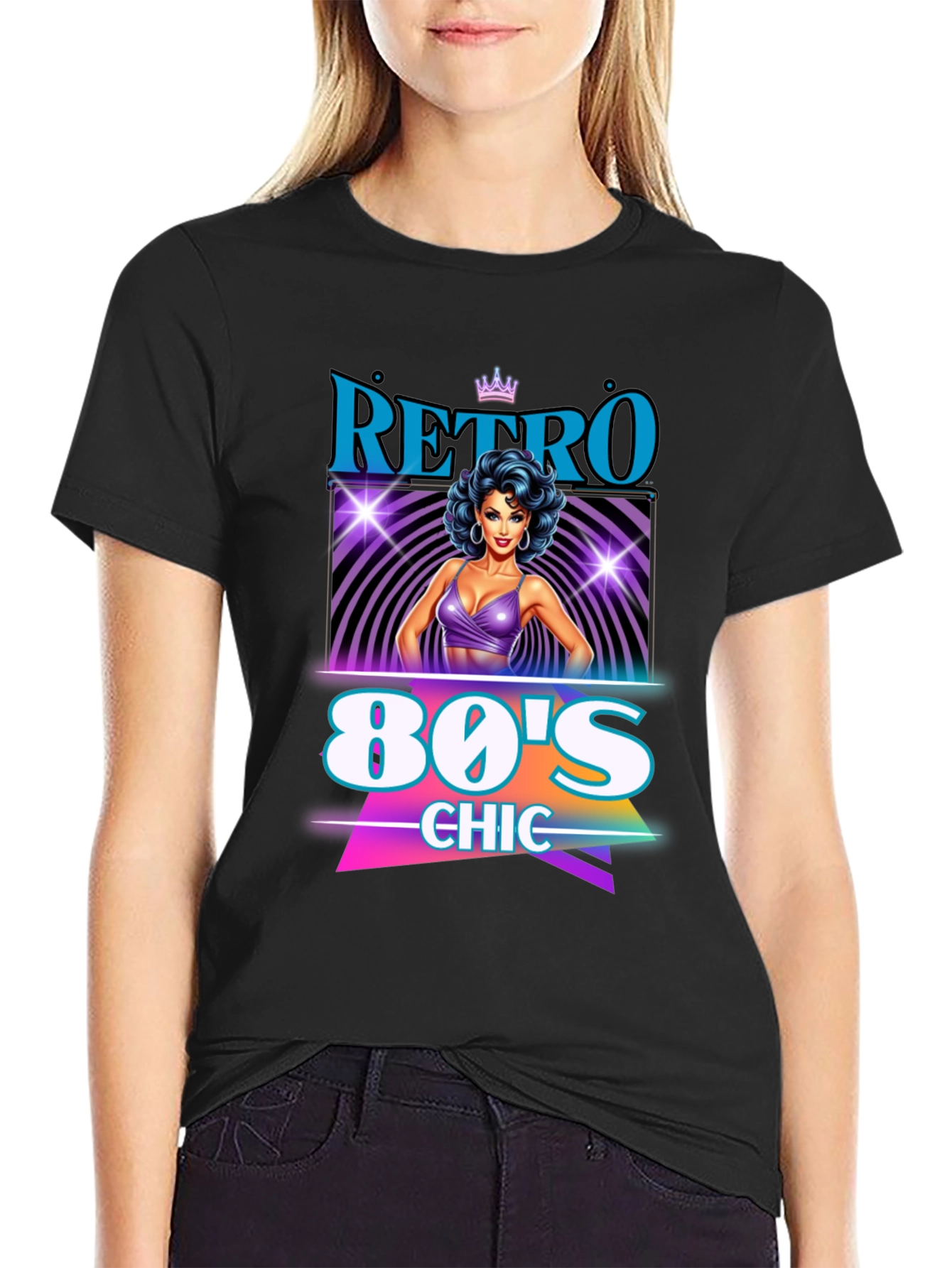 Black Retro 80's Chic Graphic Tee view 2