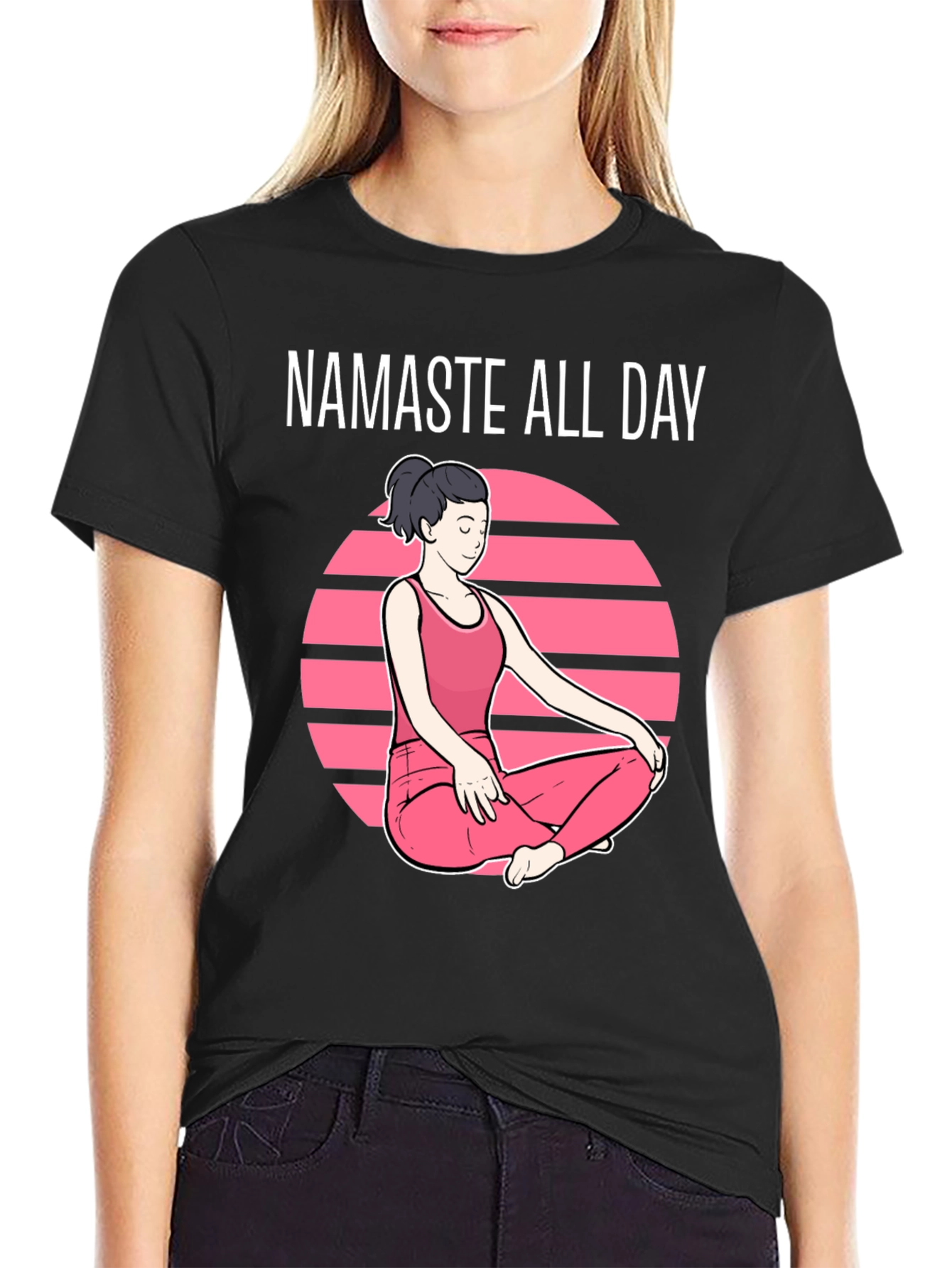Black Namaste All Day Graphic T-Shirt - Yoga Design view 2