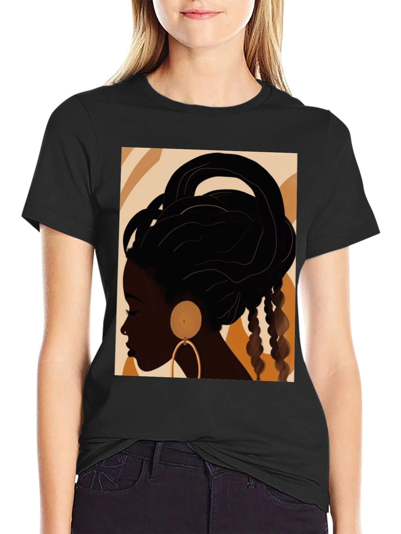 Black Stylish Afro Art Black T-Shirt view 2