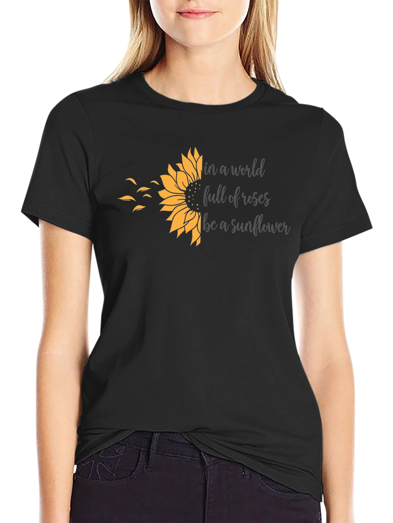 Black Sunflower Graphic Tee - Inspirational T-Shirt view 2