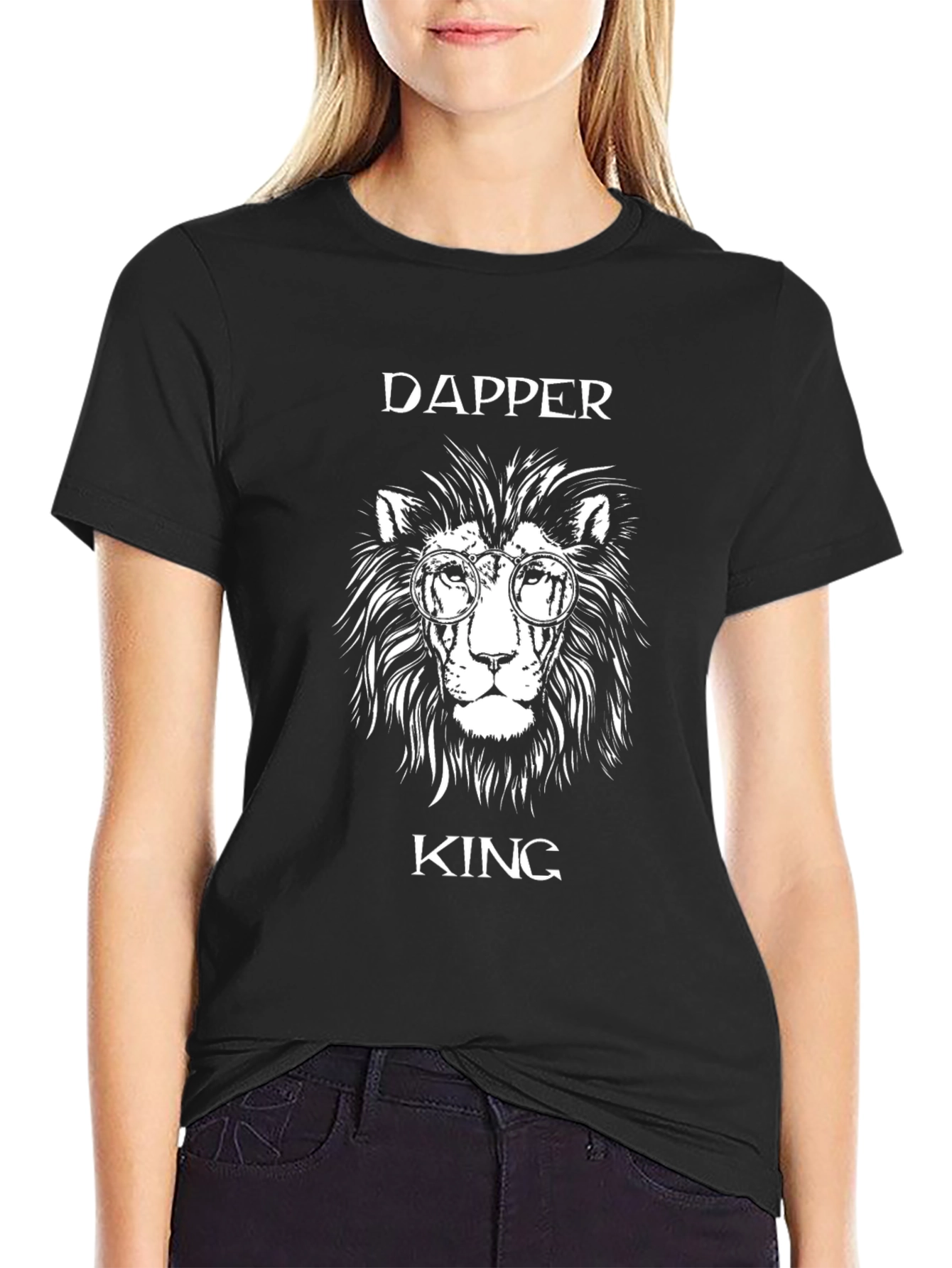 Black Dapper King Lion Graphic Tee - Trendy Men's Black T-Shirt view 2