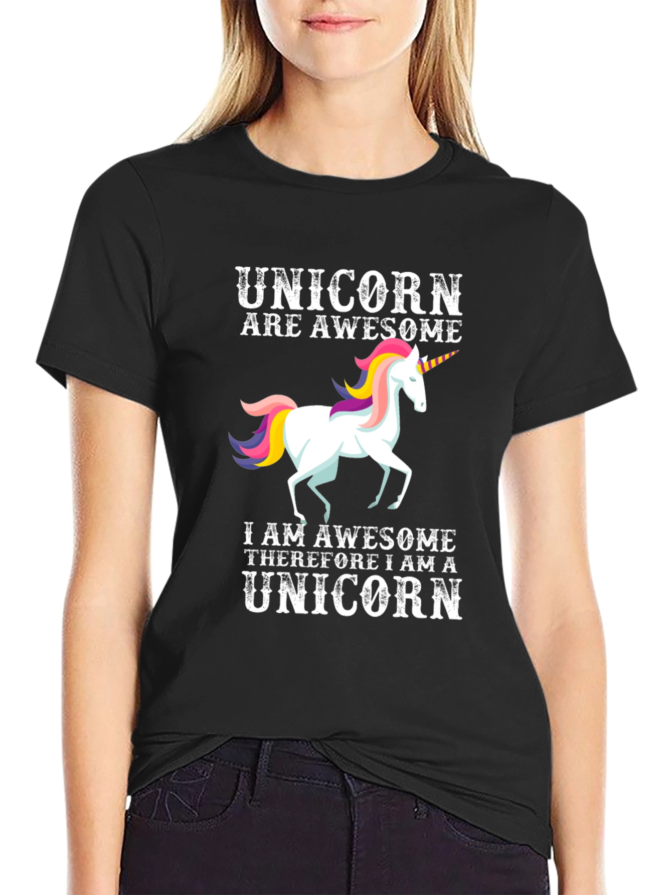Black Awesome Unicorn Graphic T-Shirt view 2
