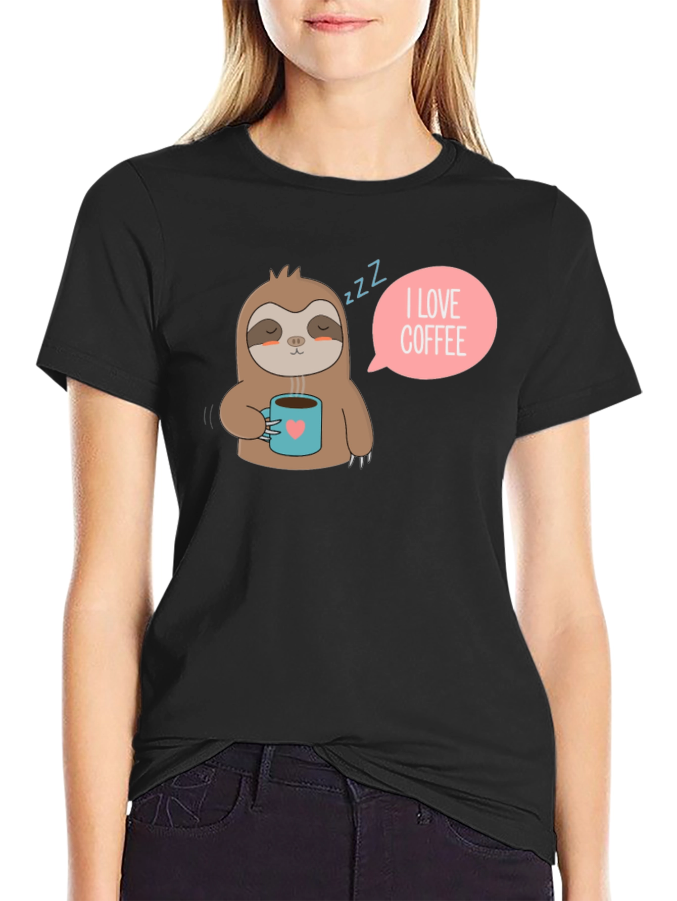 Black I Love Coffee Sloth Tee - Unisex Soft Cotton view 2