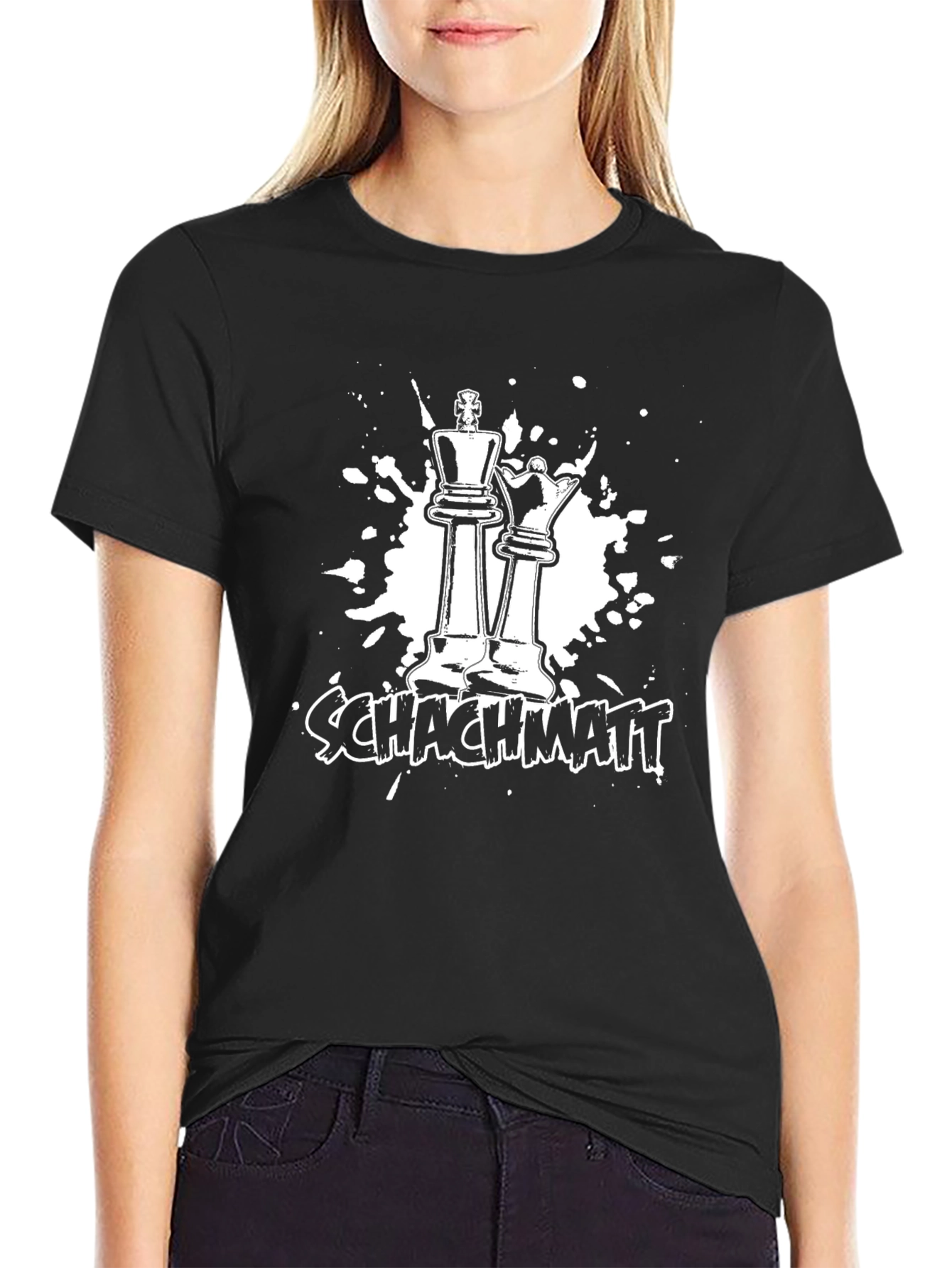 Black Chess King & Queen T-Shirt - Schachmatt Design view 2