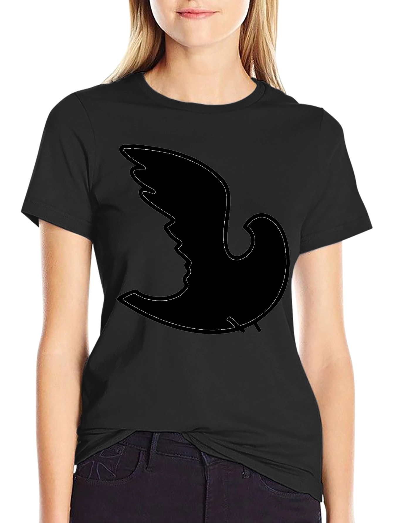 Black Abstract Bird Silhouette Black T-Shirt view 2