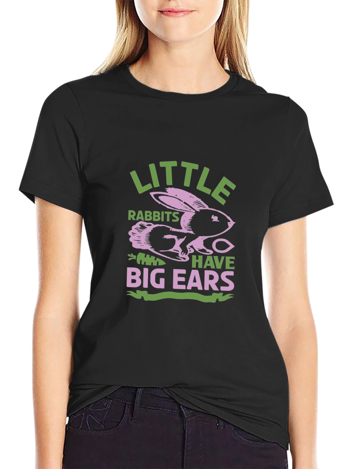 Black Little Rabbits Big Ears Graphic Tee view 2