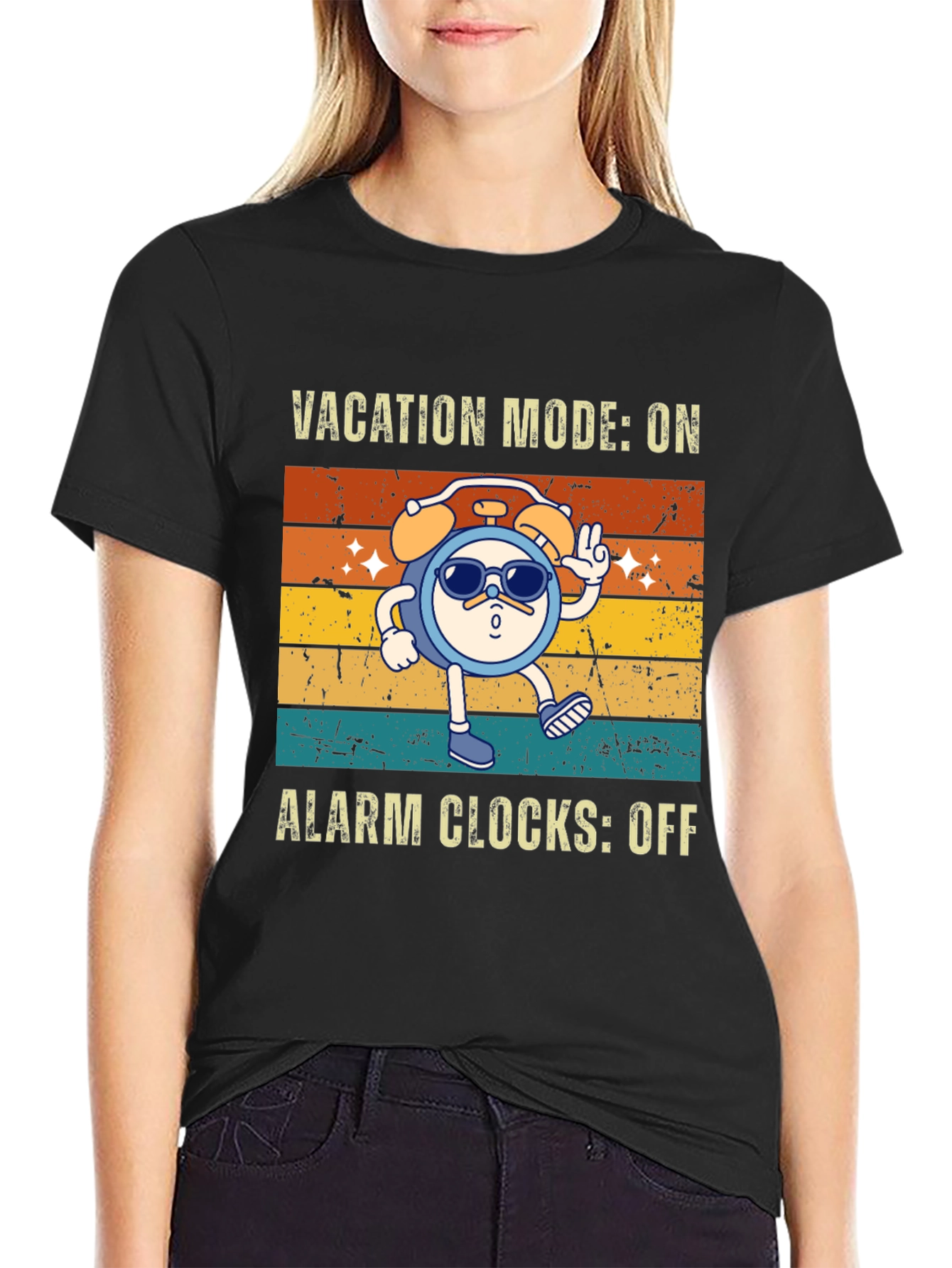 Black Vacation Mode On Black T-Shirt view 2