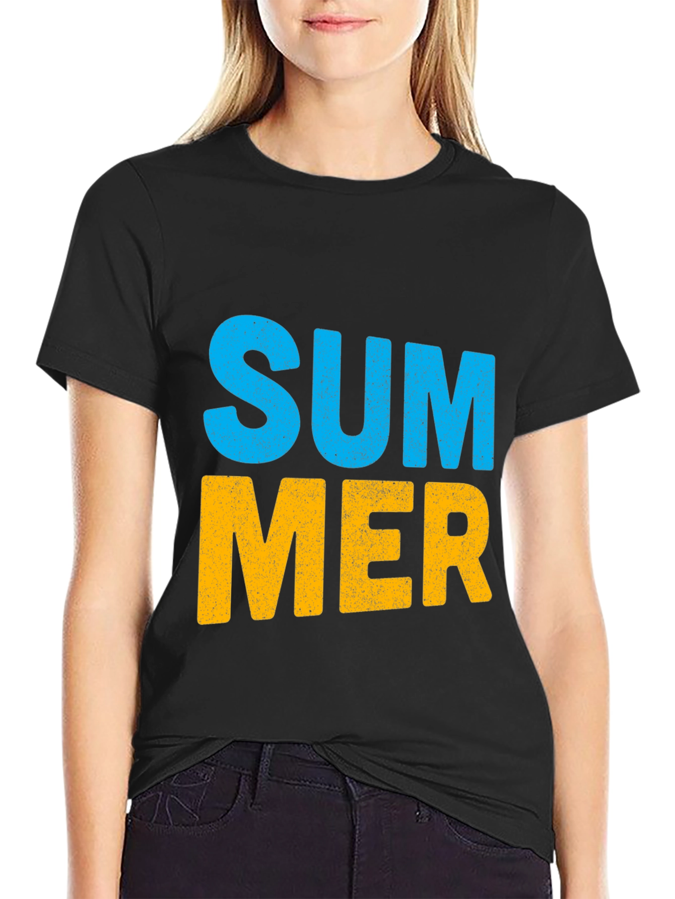 Black Summer Graphic Print Black Cotton T-Shirt view 2
