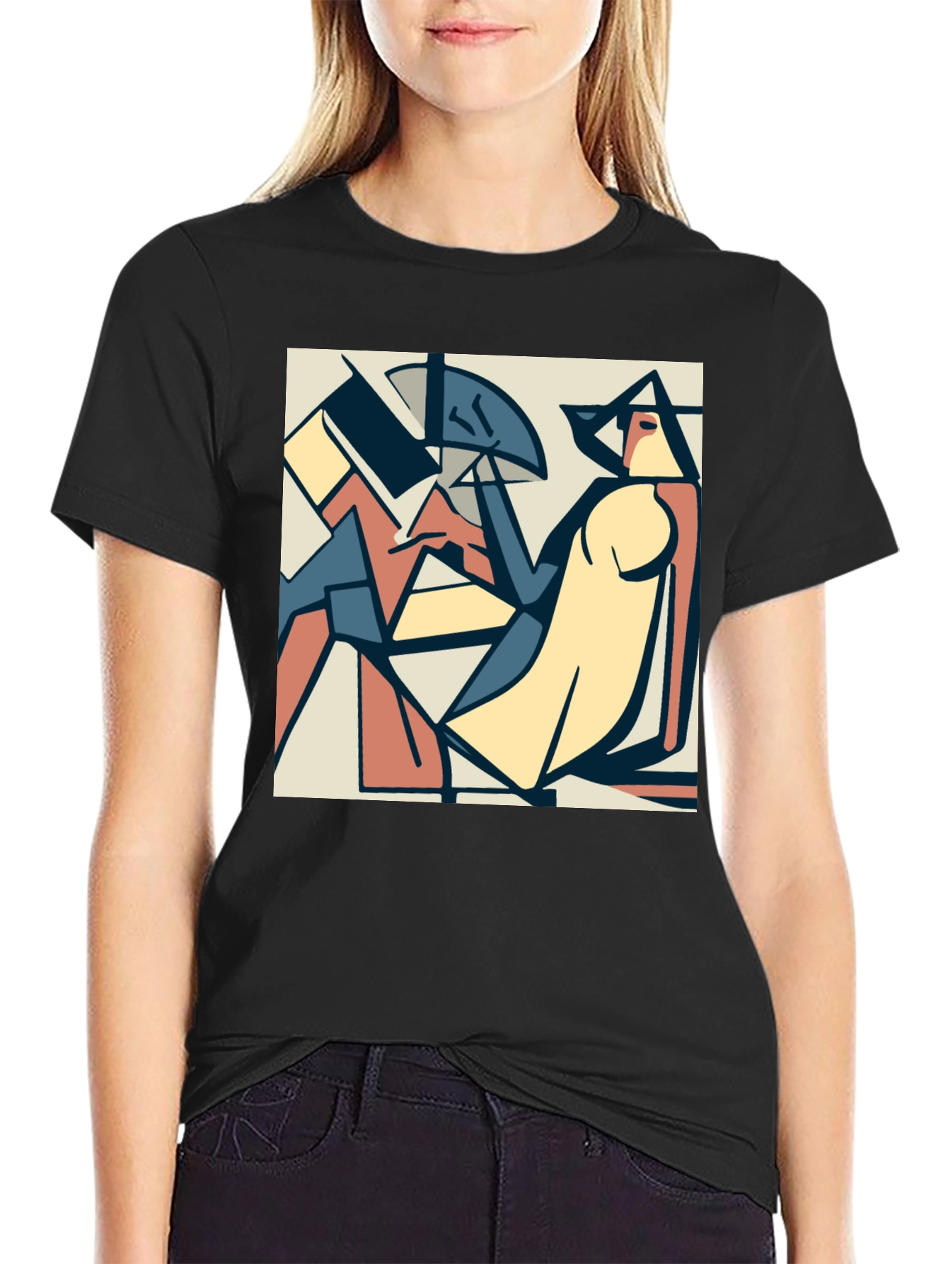 Black Abstract Art Print Black Crew Neck T-Shirt view 2