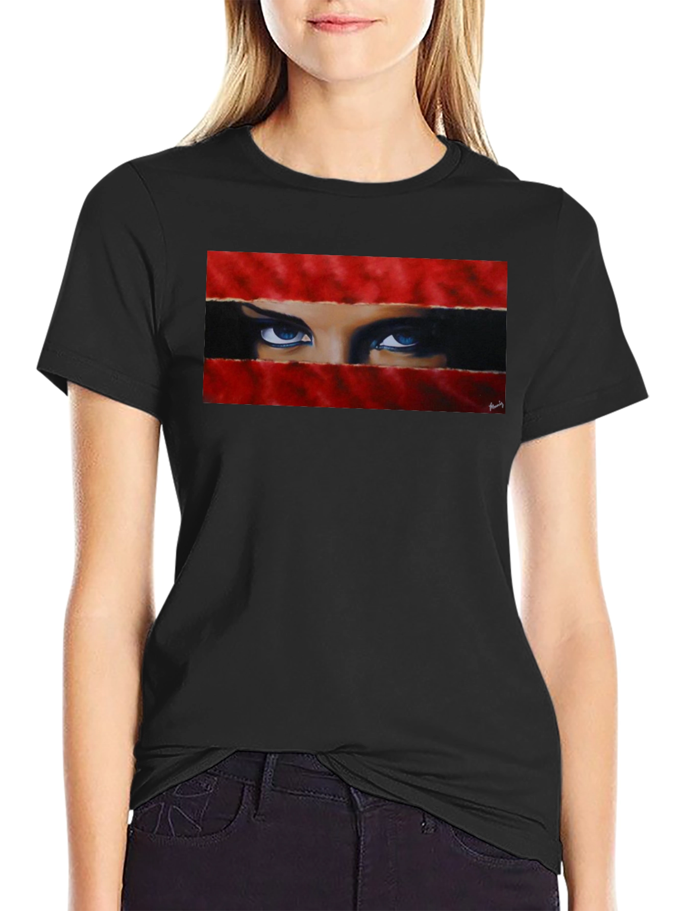 Black Intense Gaze Graphic Tee - Bold & Unique view 2