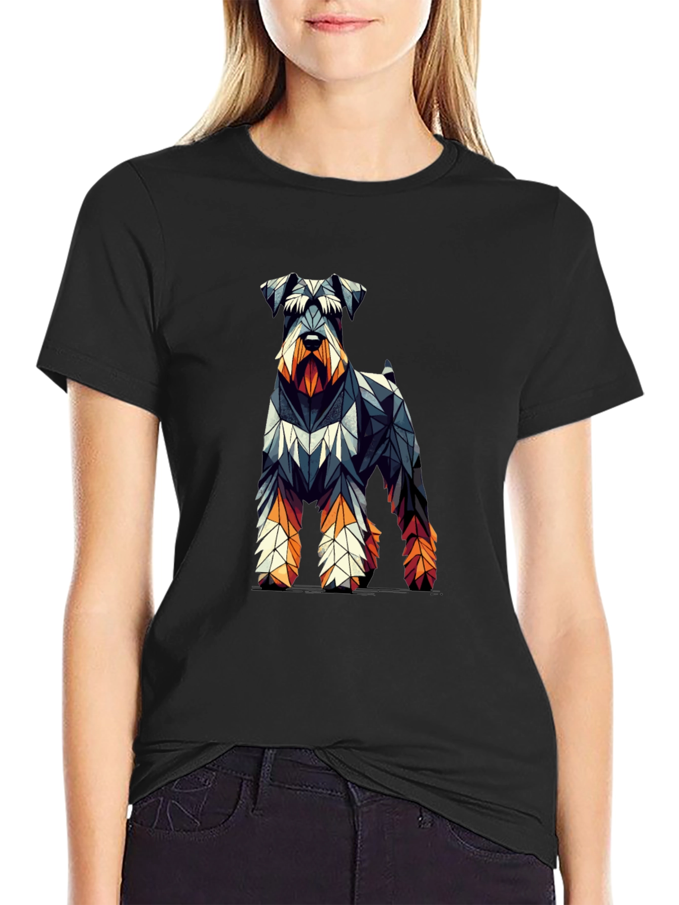 Black Geometric Dog Print Black T-Shirt view 2