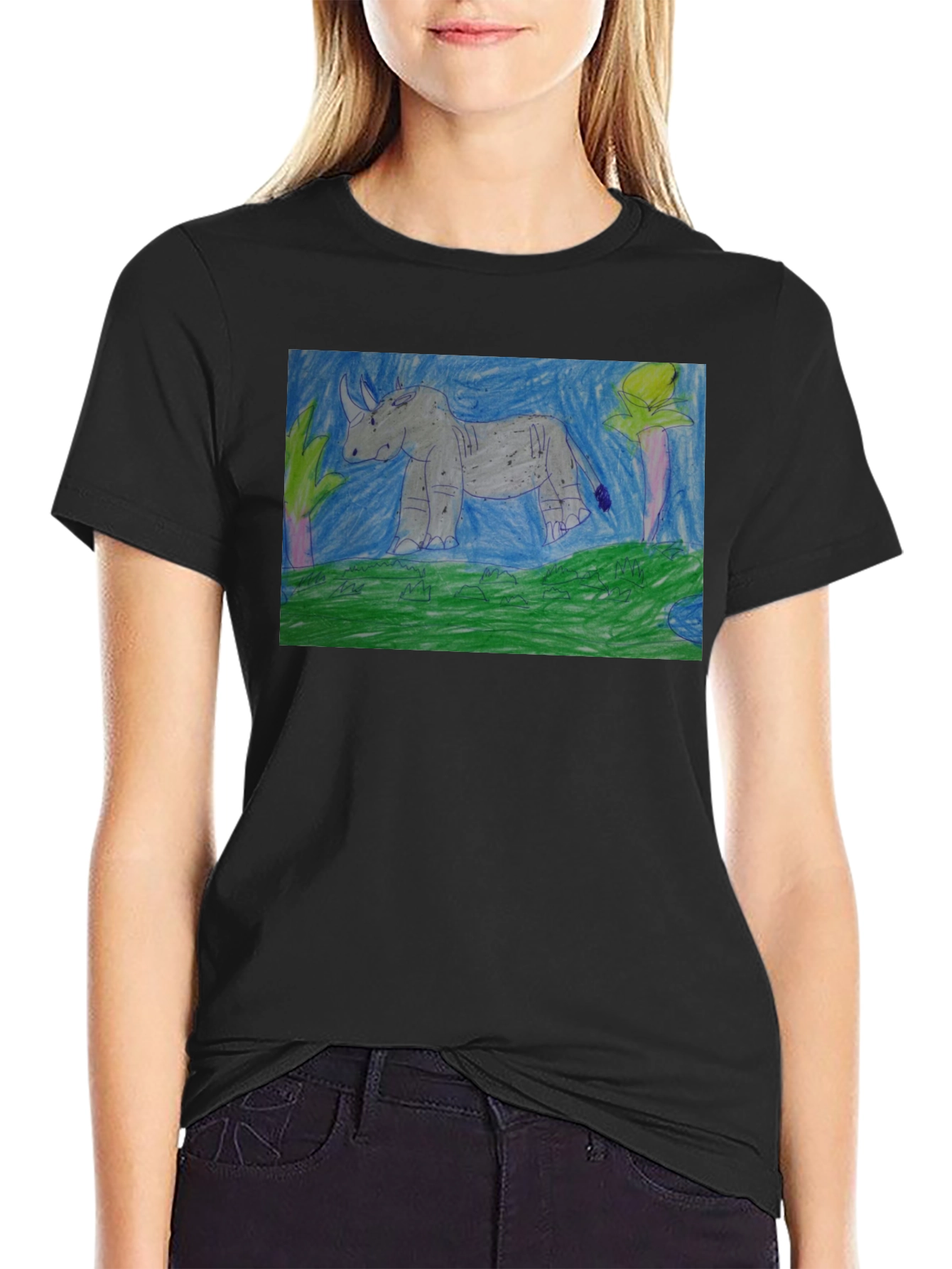 Black Rhino Graphic Print Black T-Shirt view 2