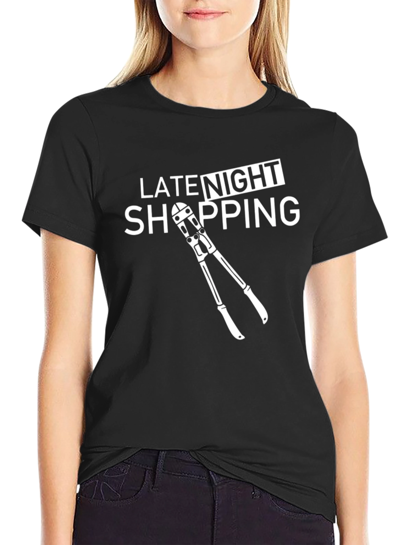 Black Late Night Shopping T-Shirt - Funny Graphic Tee view 2