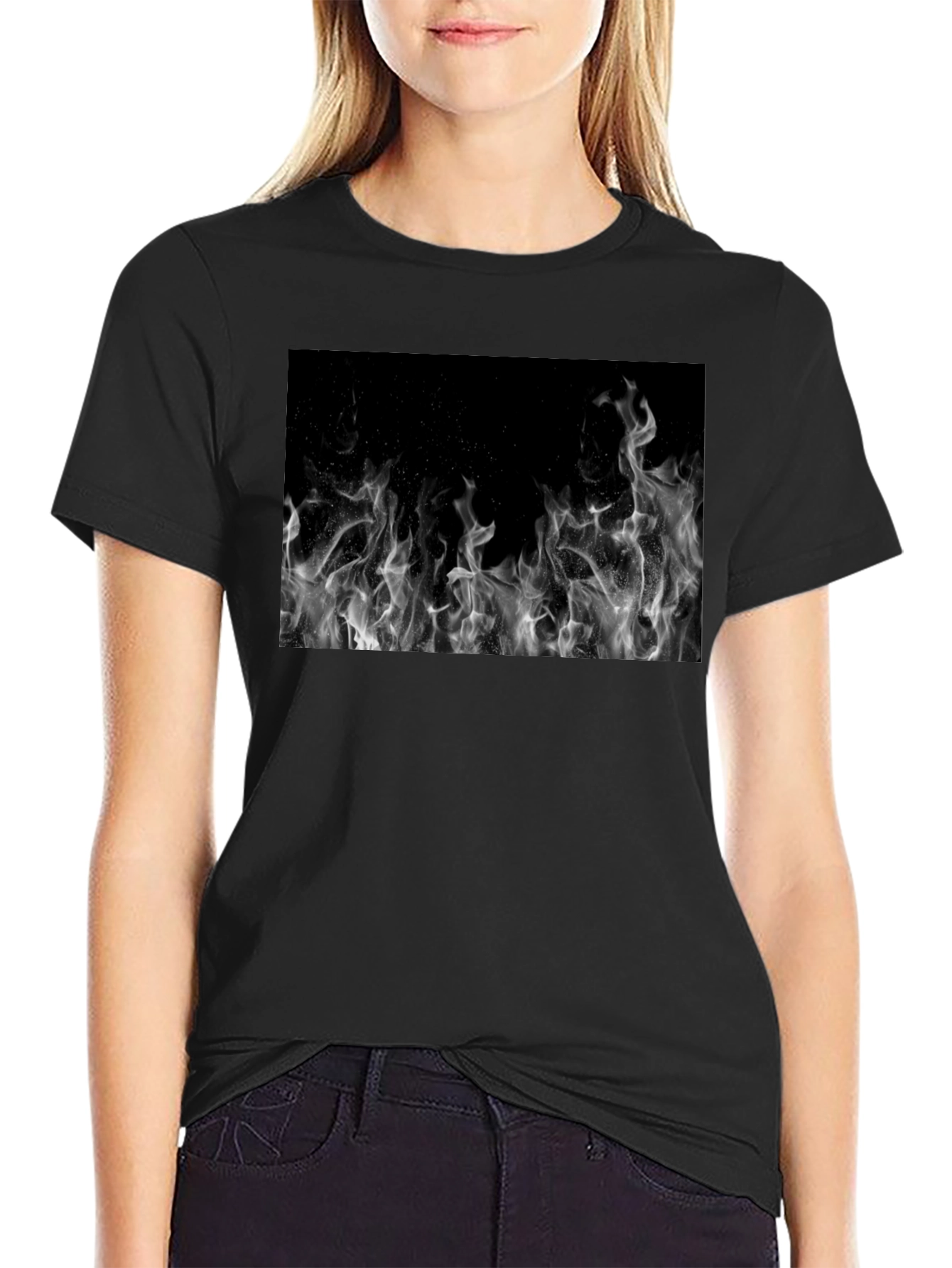 Black Black T-Shirt with Fire Graphic view 2
