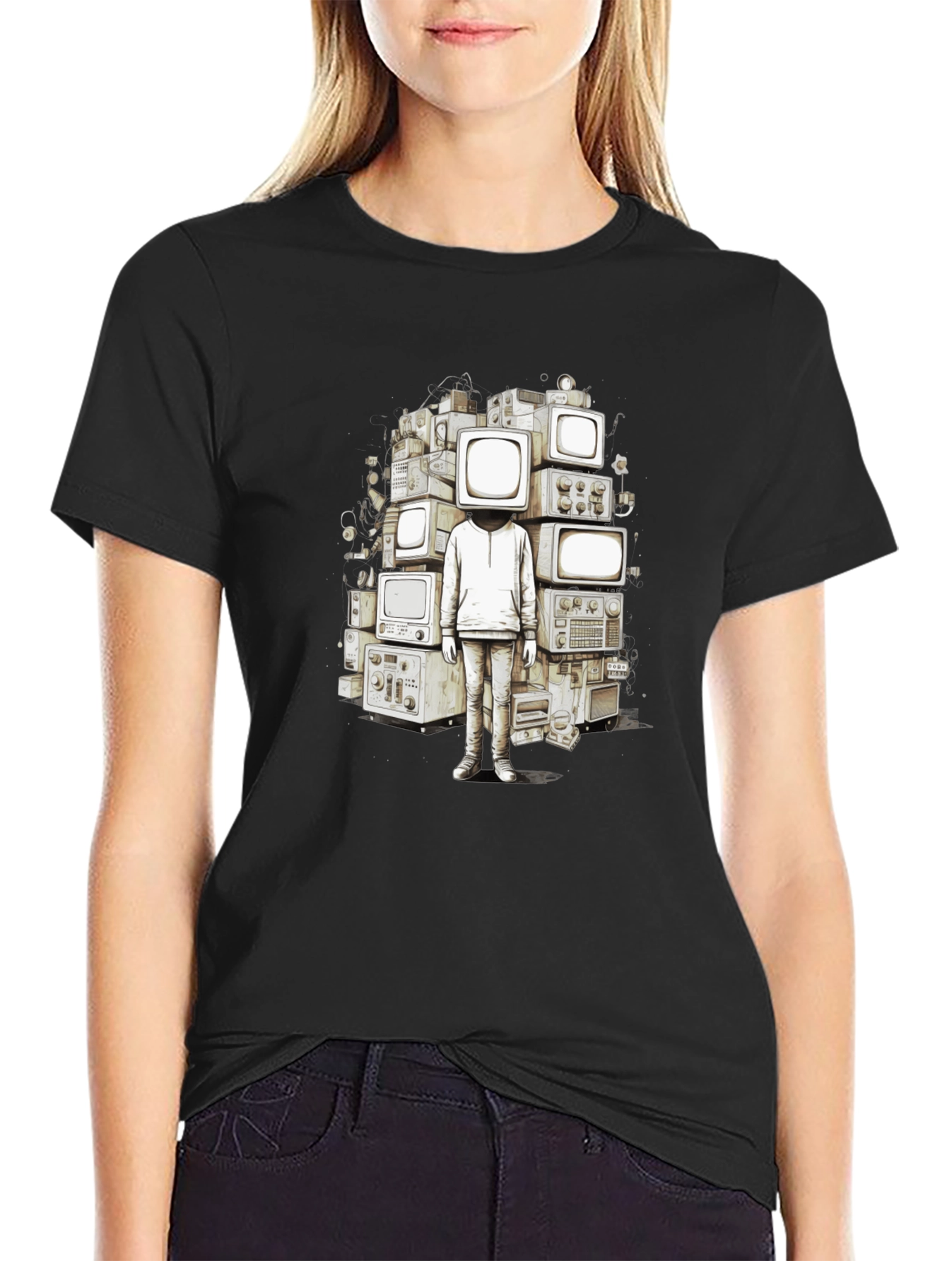 Black Retro TV Head Graphic T-Shirt - Unique Design view 2