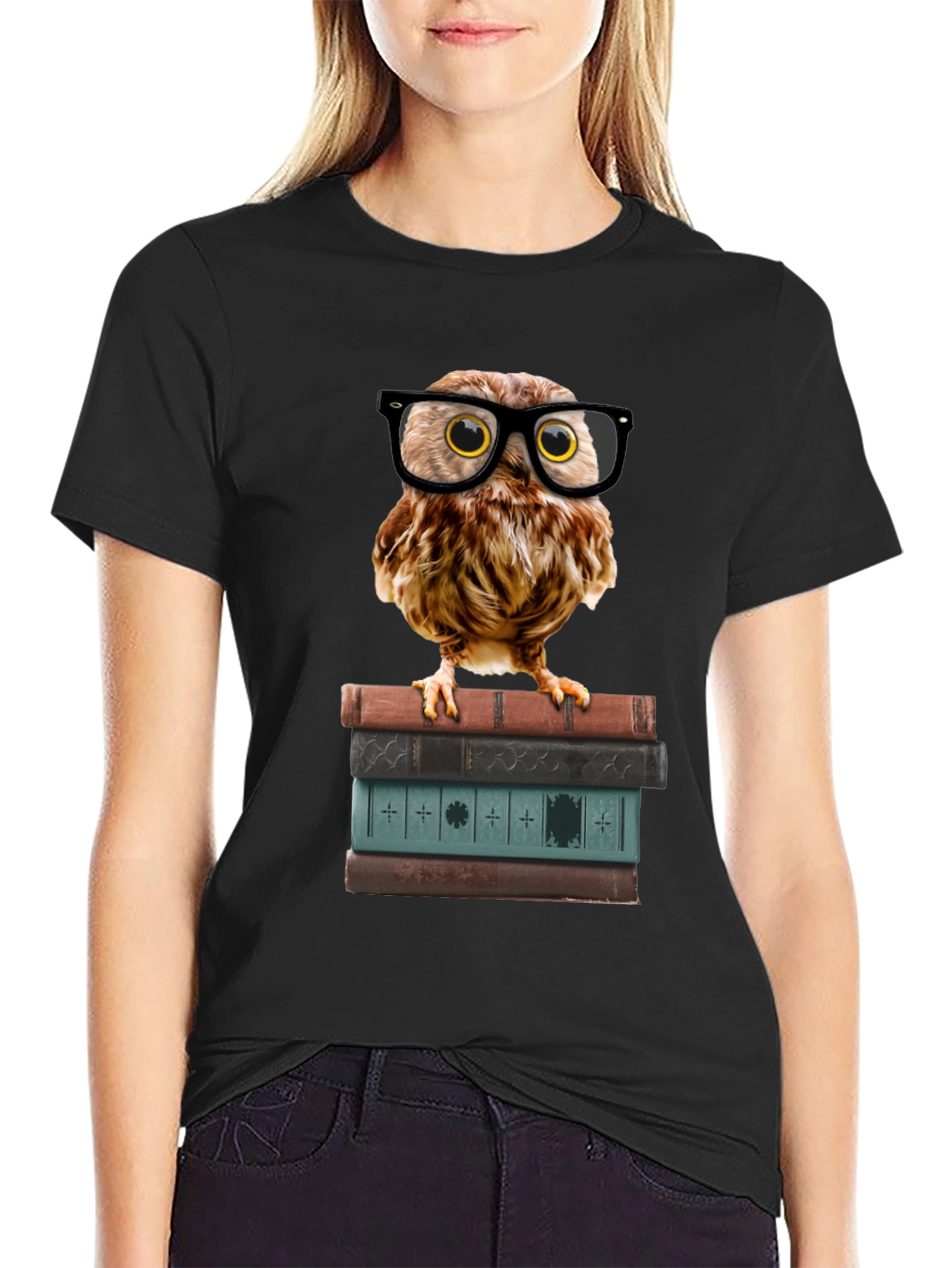 Black Owl on Books T-Shirt - Smart & Stylish view 2