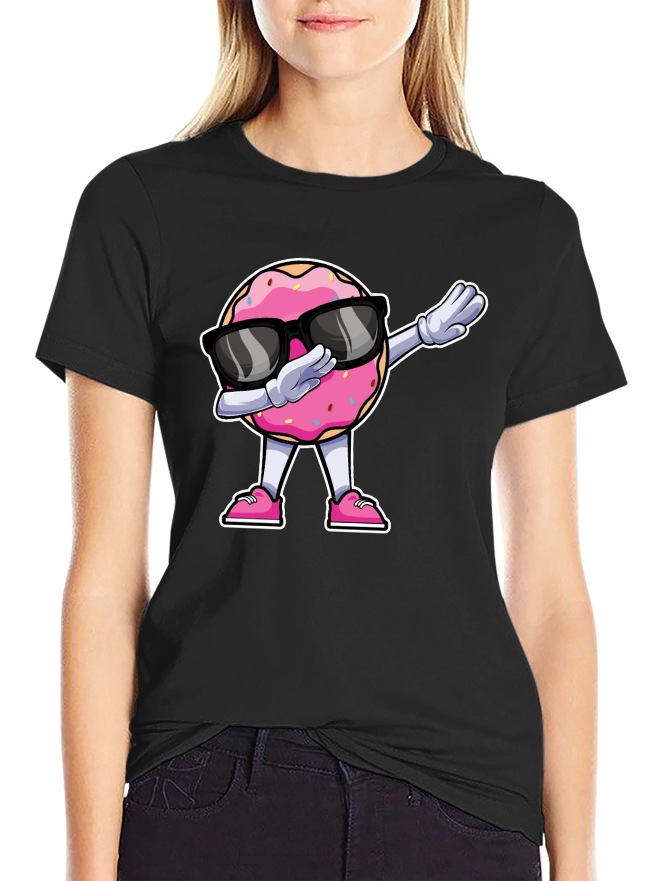 Black Dabbing Donut T-Shirt - Funny Cartoon Tee view 2