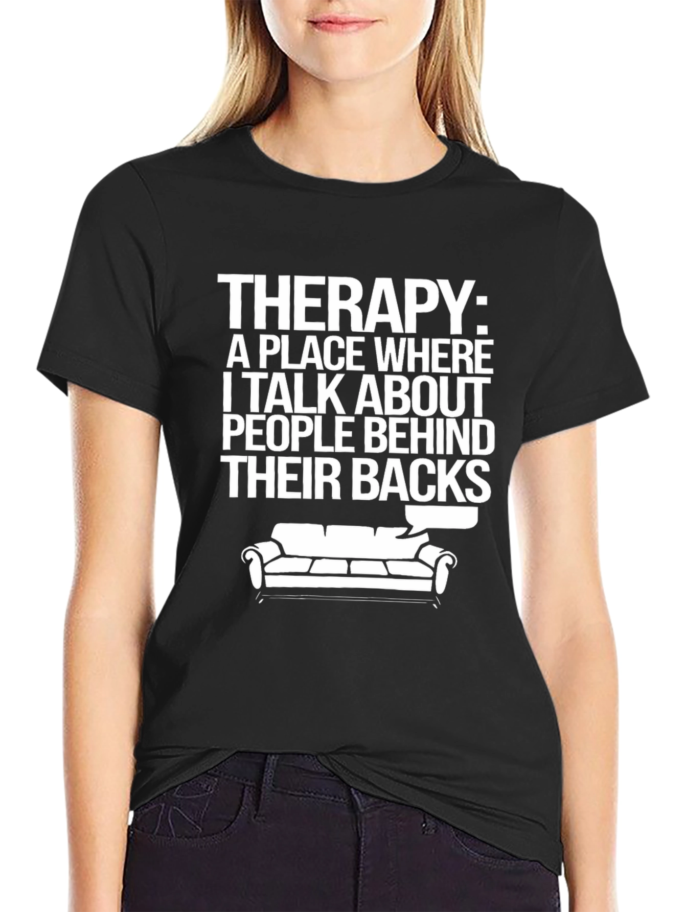 Black Therapy Funny Slogan Black T-Shirt view 2