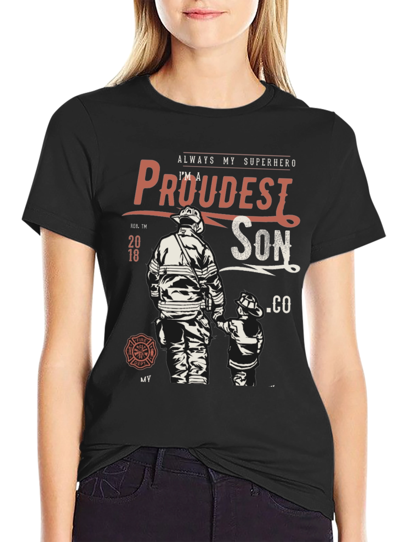 Black Proudest Son Firefighter Graphic Tee view 2