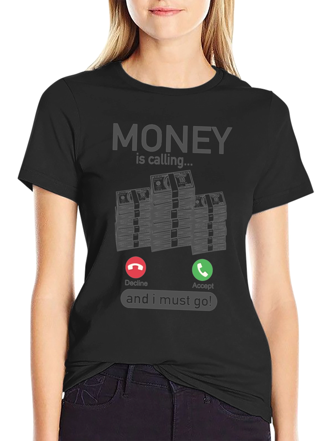 Black Money Calling T-Shirt - Funny Graphic Tee view 2