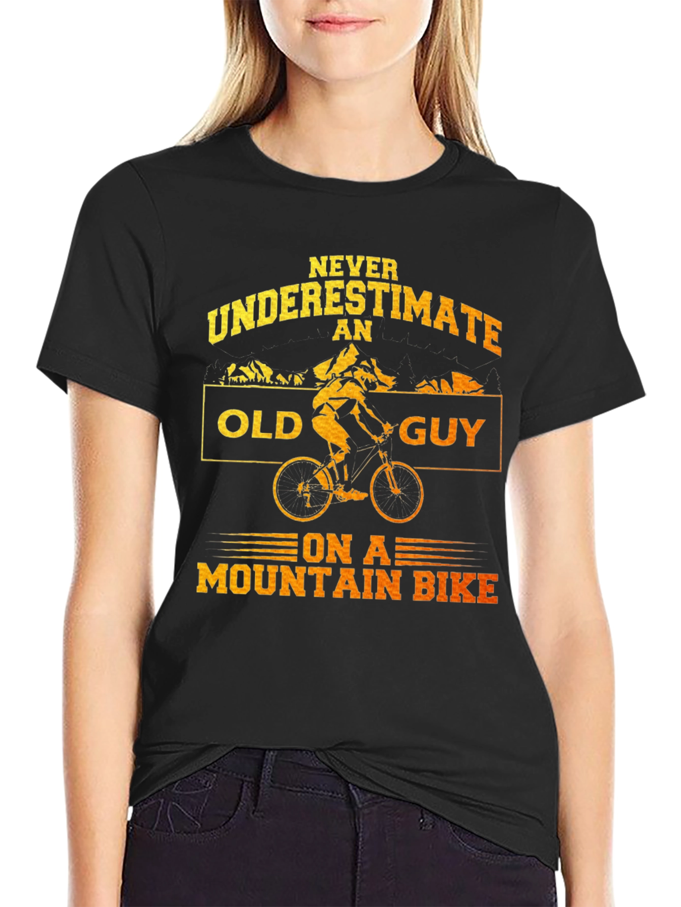 Black Never Underestimate an Old Guy Mountain Bike Graphic T-Shirt view 2
