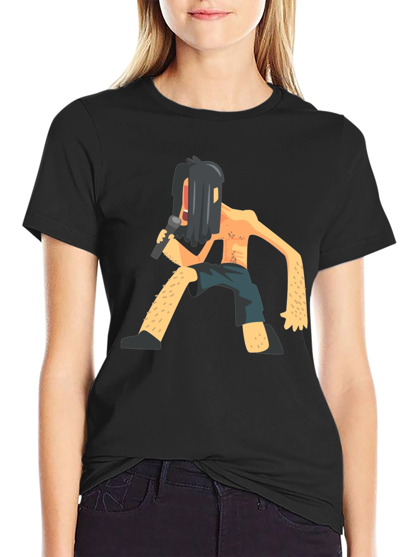 Black Black T-Shirt with Funny Singer Graphic view 2