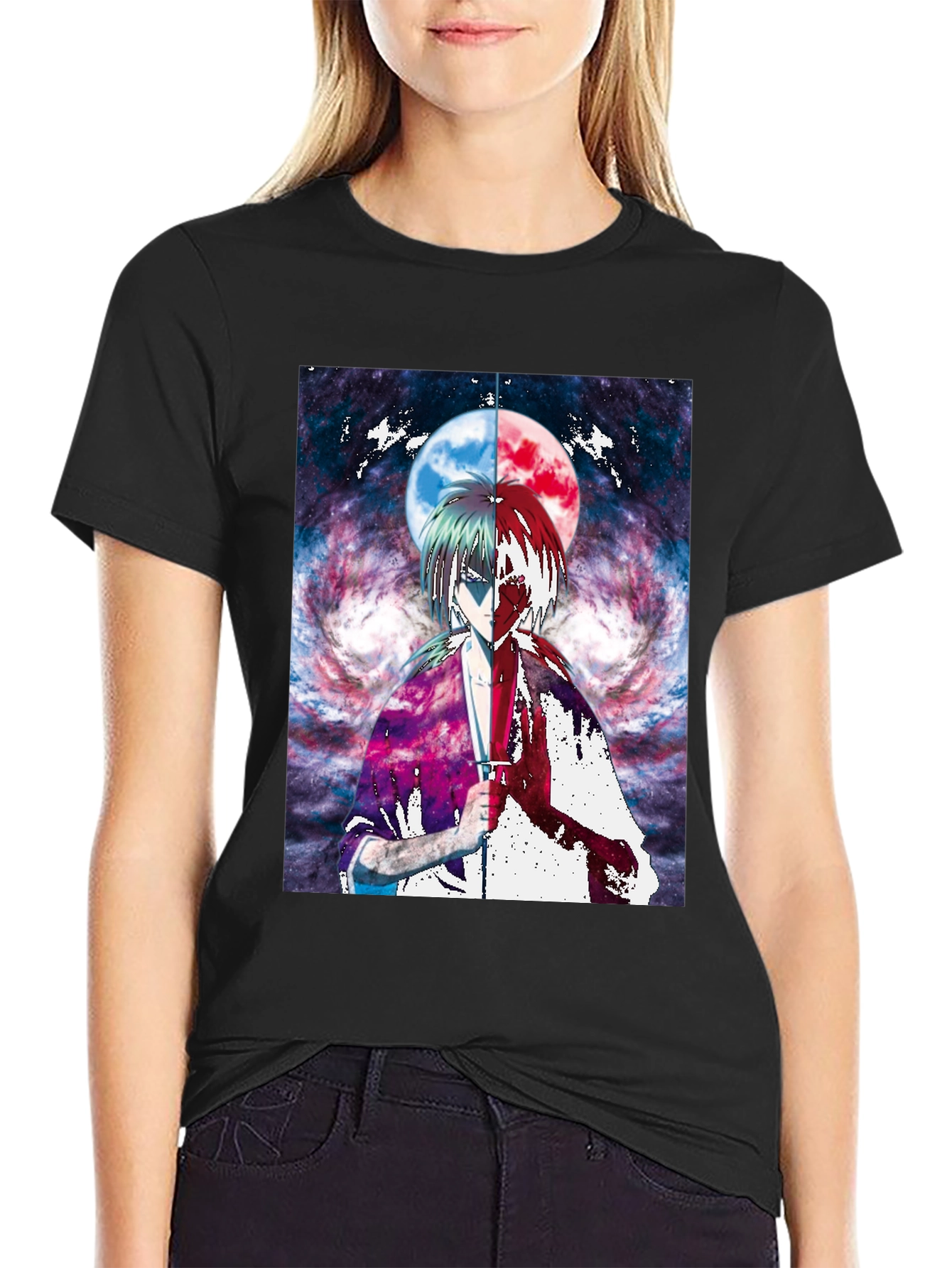 Black Anime Moon Graphic T-Shirt | Unique Design view 2