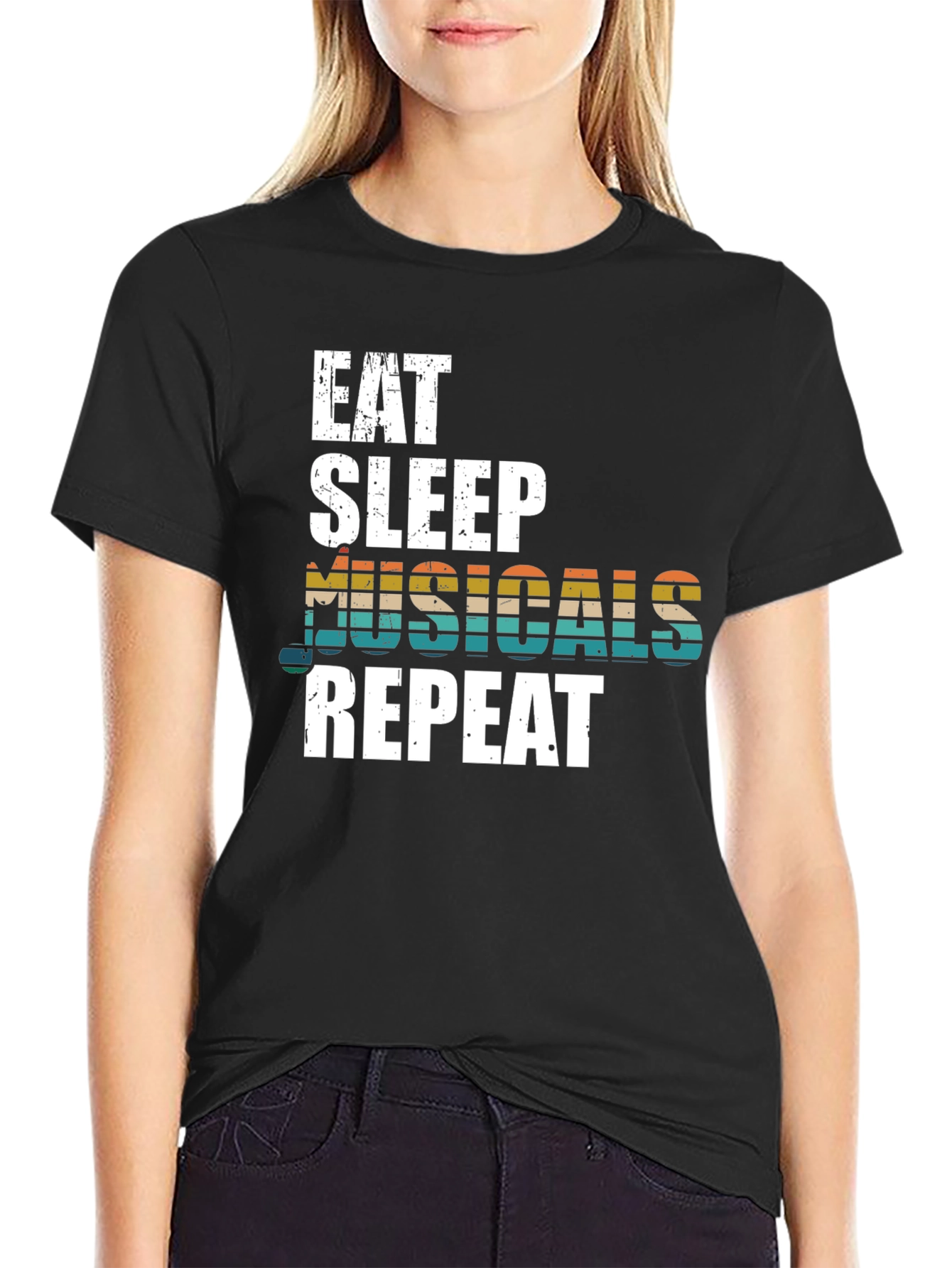 Black Eat Sleep Musicals Repeat Graphic Tee view 2