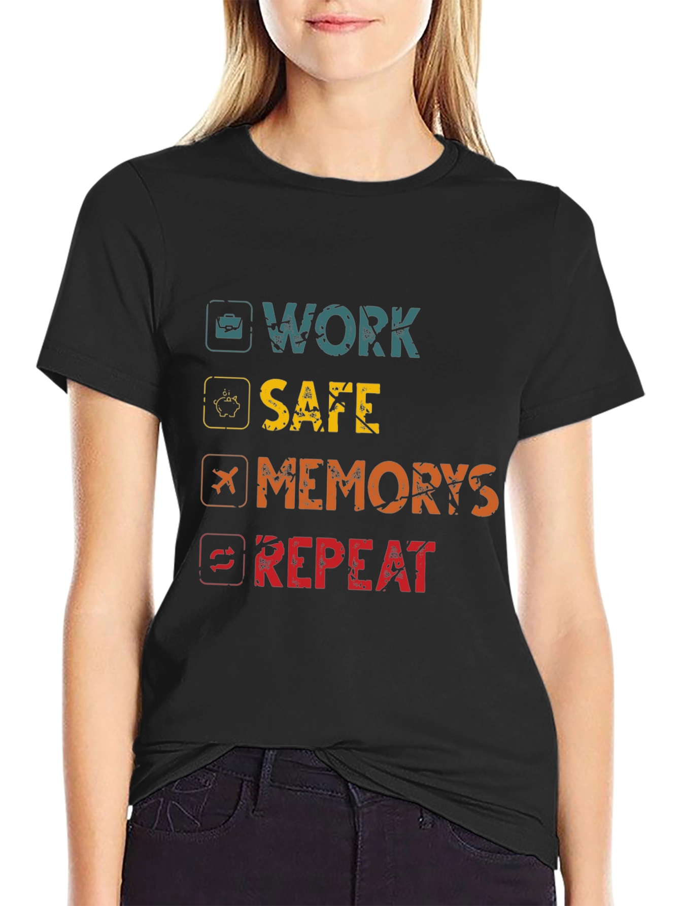 Black Work Safe, Create Memories, Repeat Graphic Tee view 2