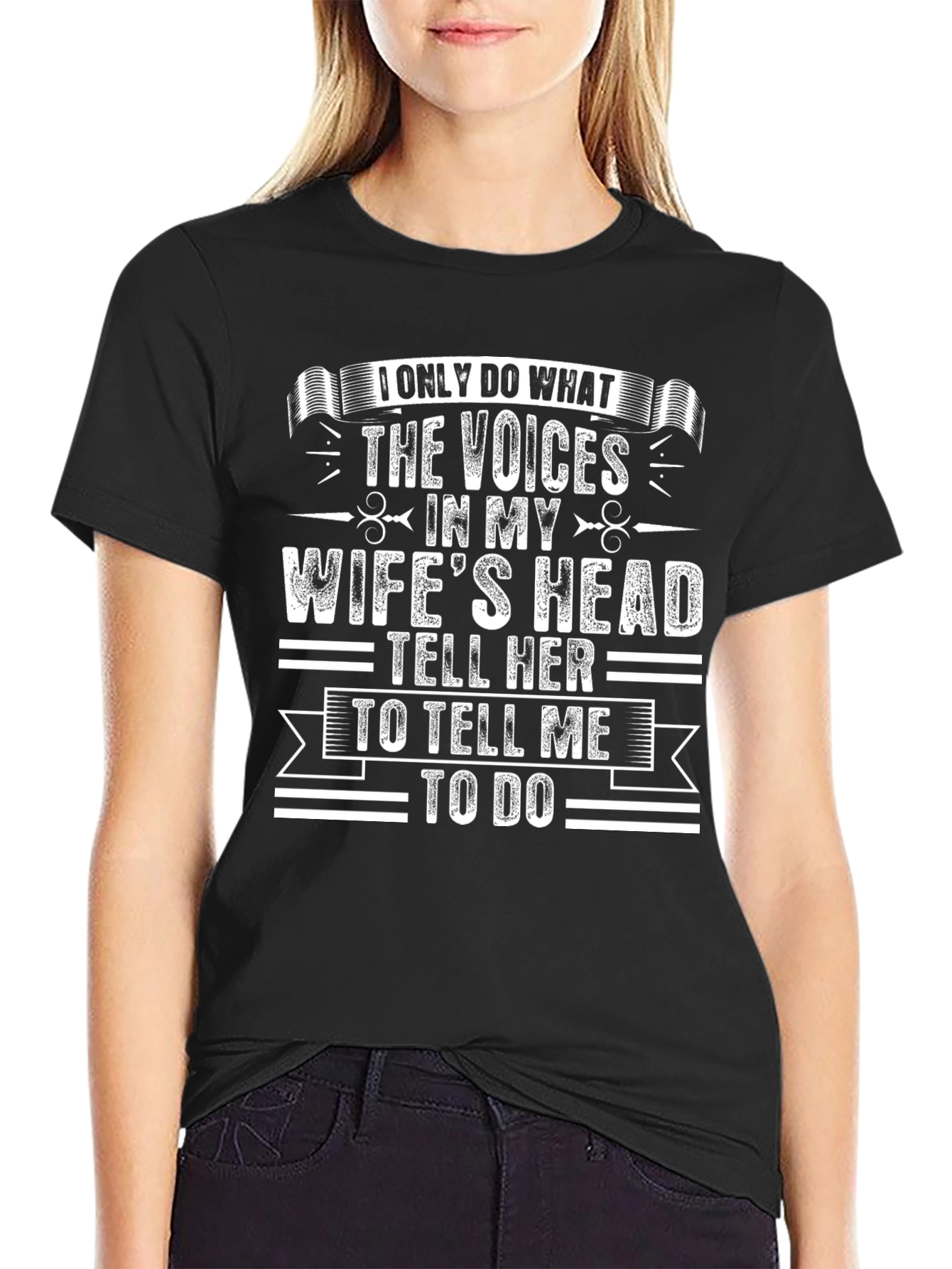 Black Funny Husband T-Shirt - Wife's Voices view 2