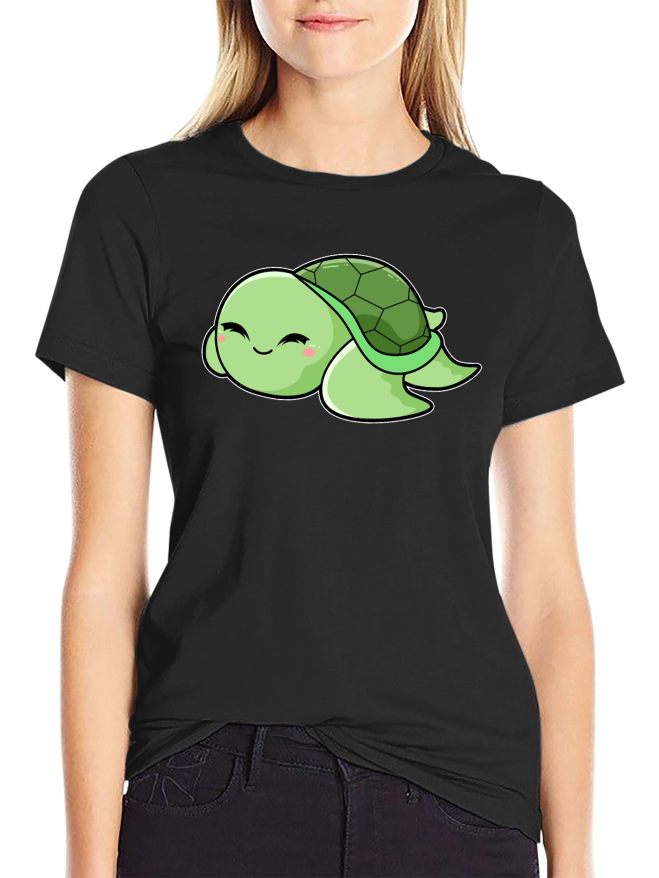 Black Cute Turtle Graphic Tee - Soft & Stylish view 2