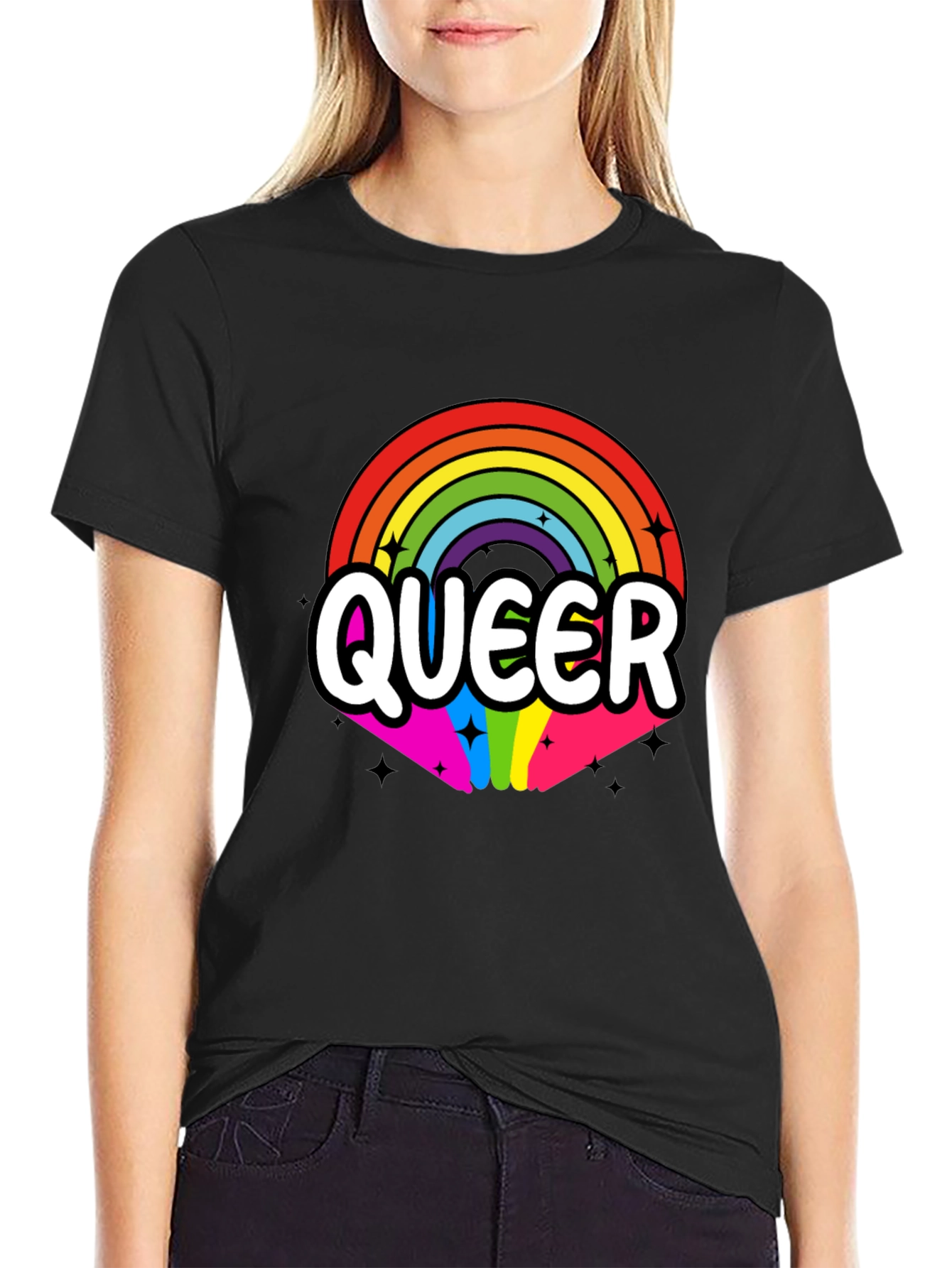 Black Queer Rainbow Graphic Tee - Black Cotton Blend view 2