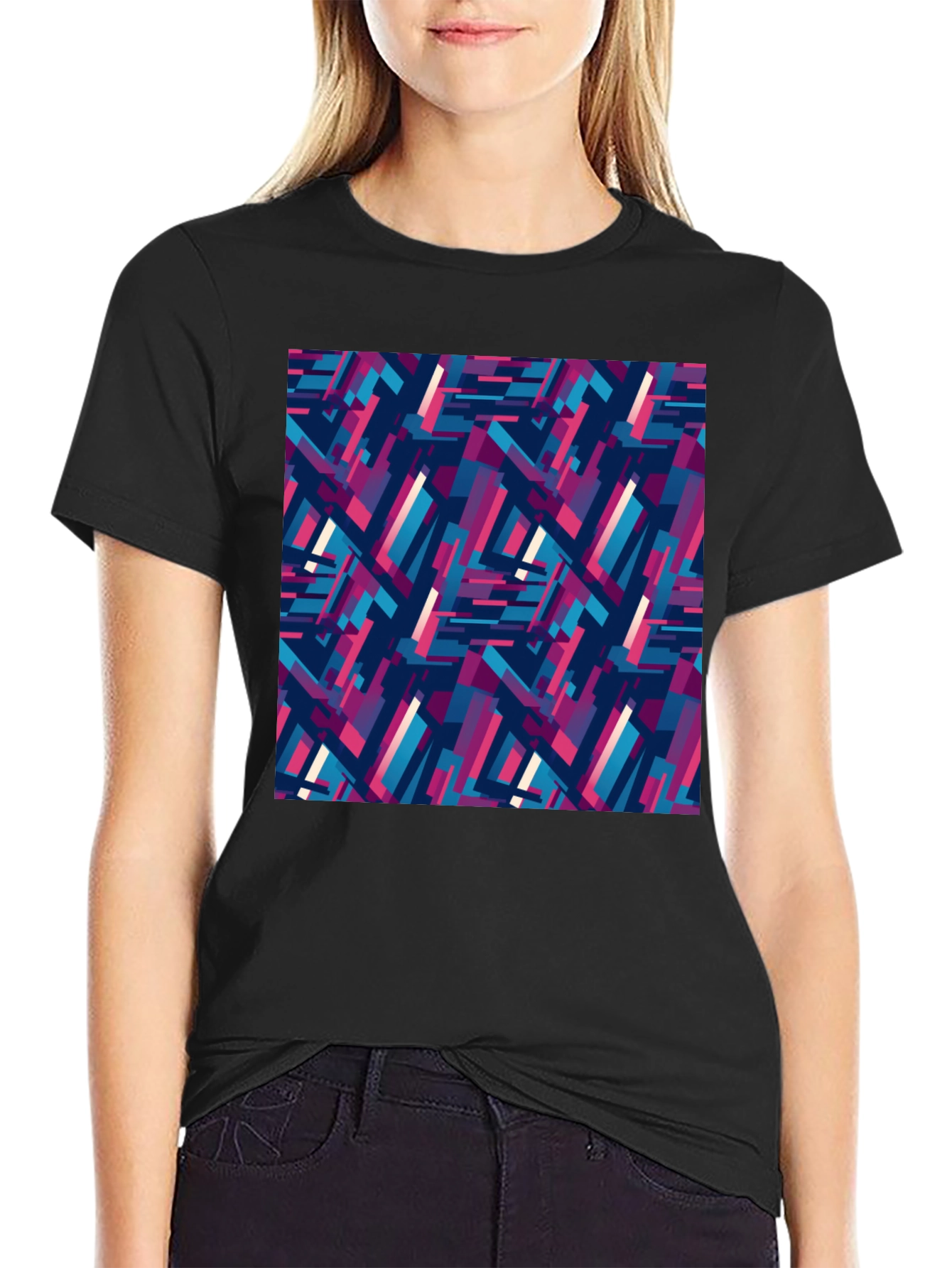 Black Abstract Geometric Pattern Tee view 2