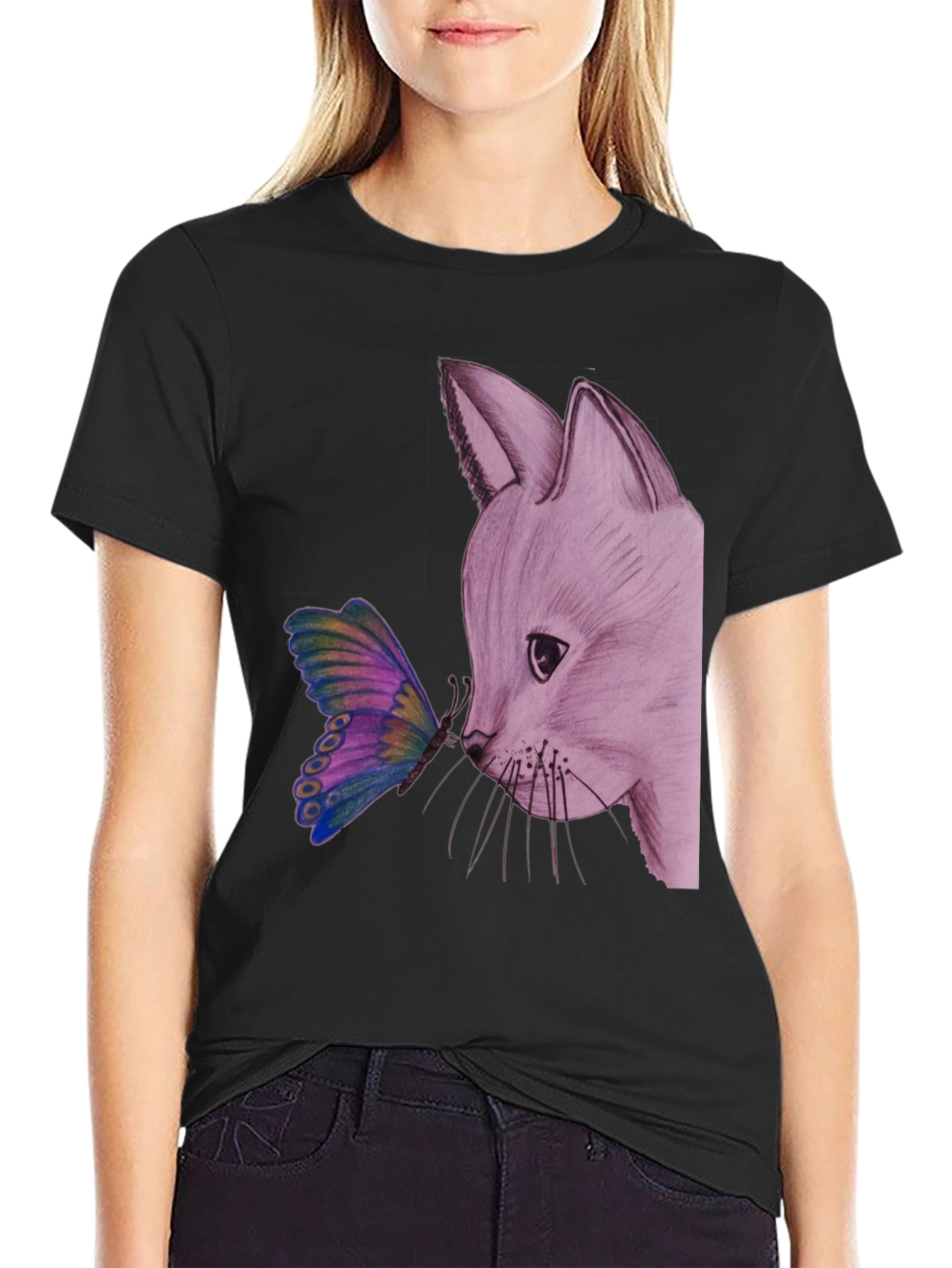 Black Fox and Butterfly Graphic Tee view 2