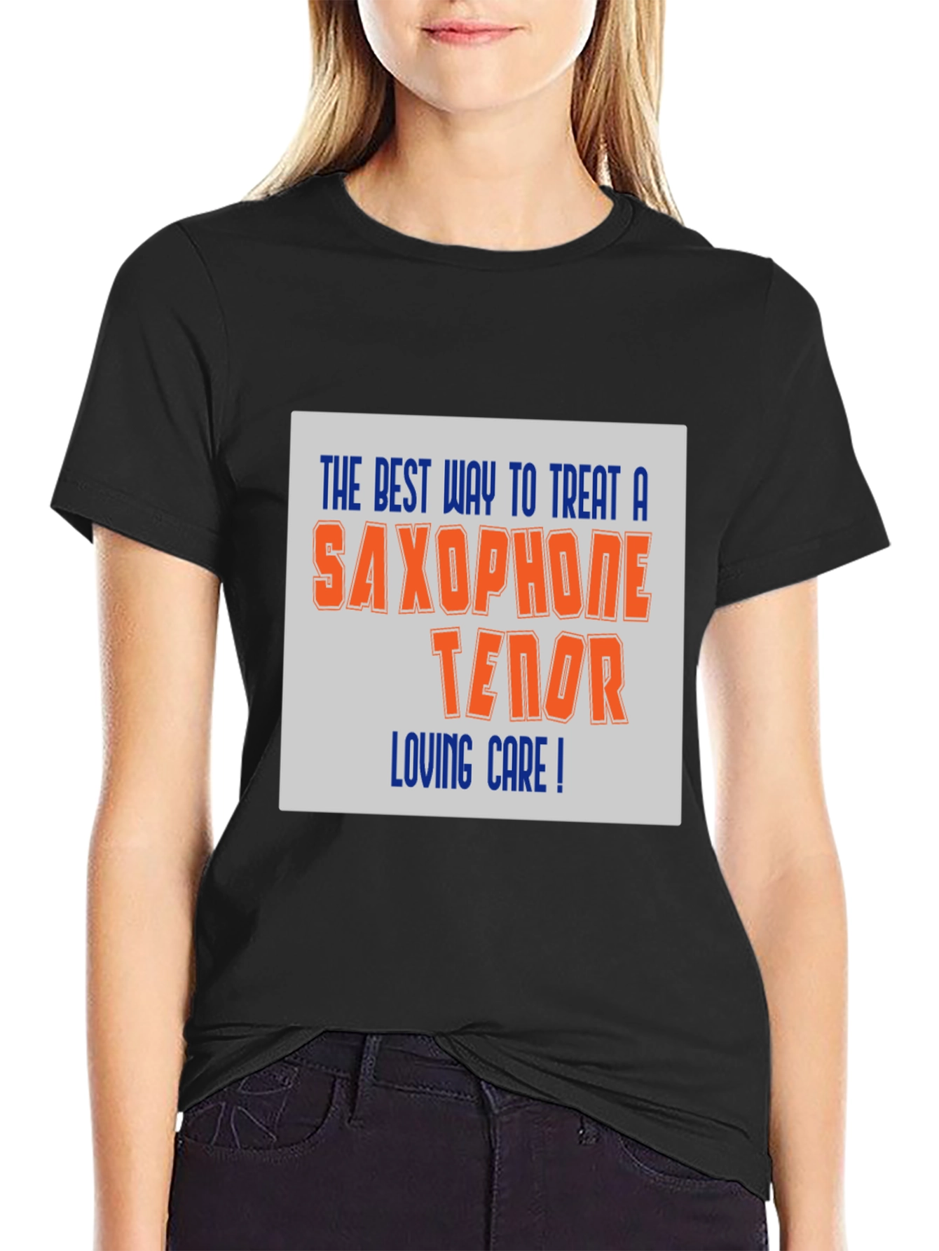 Black Saxophone Tenor Loving Care T-Shirt view 2