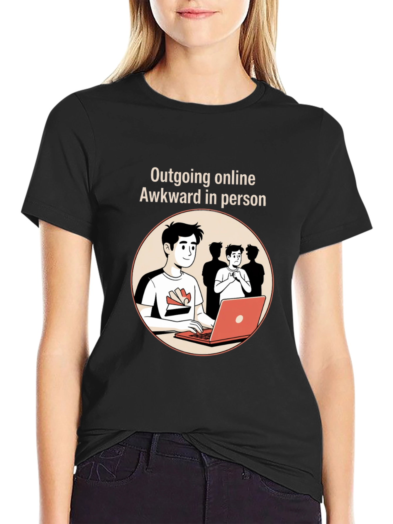 Black Outgoing Online Awkward in Person Graphic Tee view 2