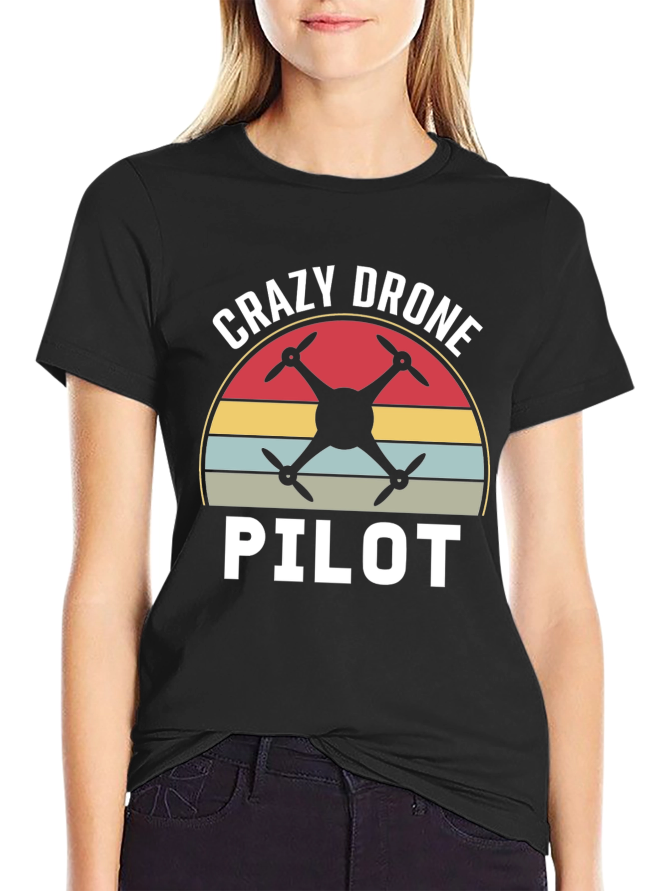 Black Crazy Drone Pilot Graphic T-Shirt view 2