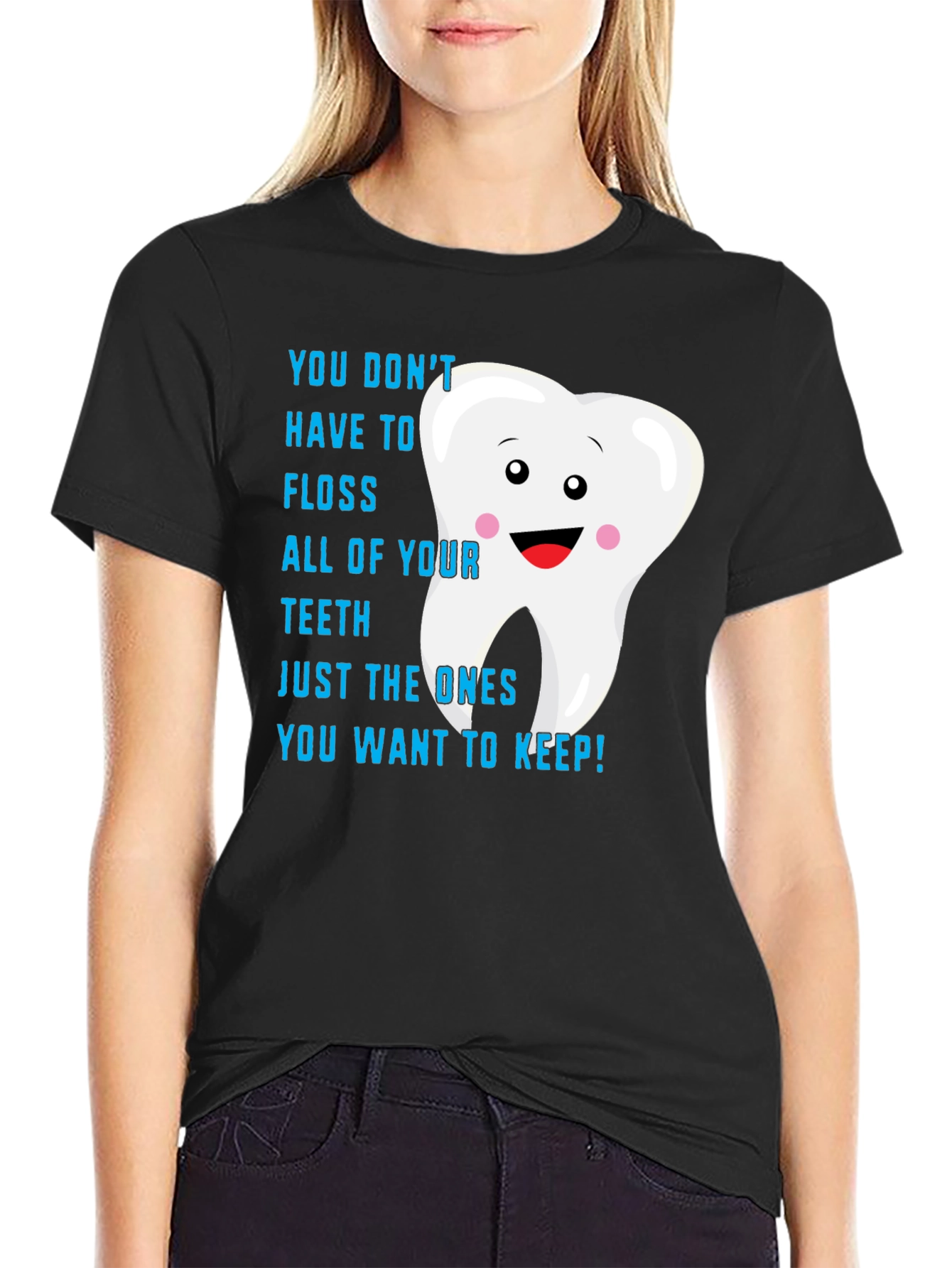 Black Funny Dental Floss Reminder T-Shirt view 2
