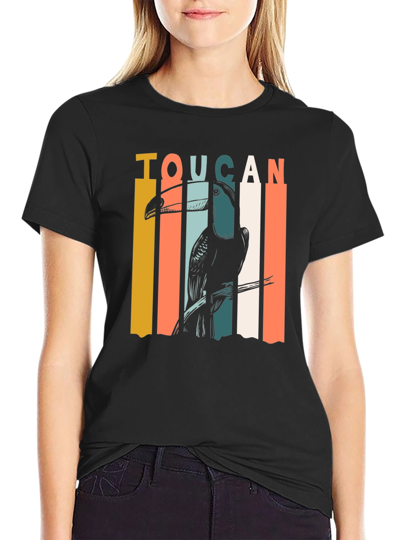 Black Retro Toucan Graphic T-Shirt - Classic Style view 2