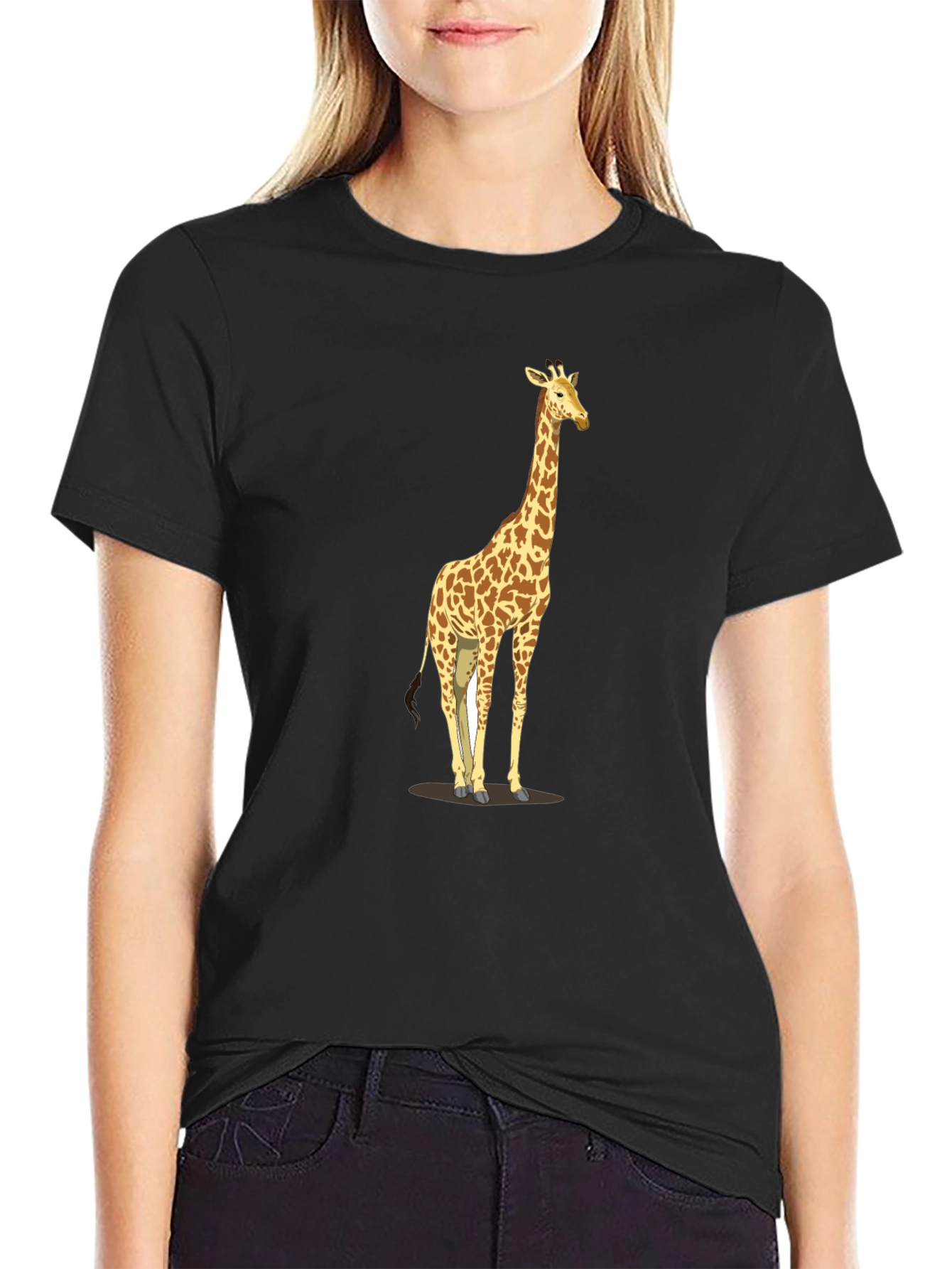 Black Giraffe Print Black T-Shirt - Men's Casual Tee view 2