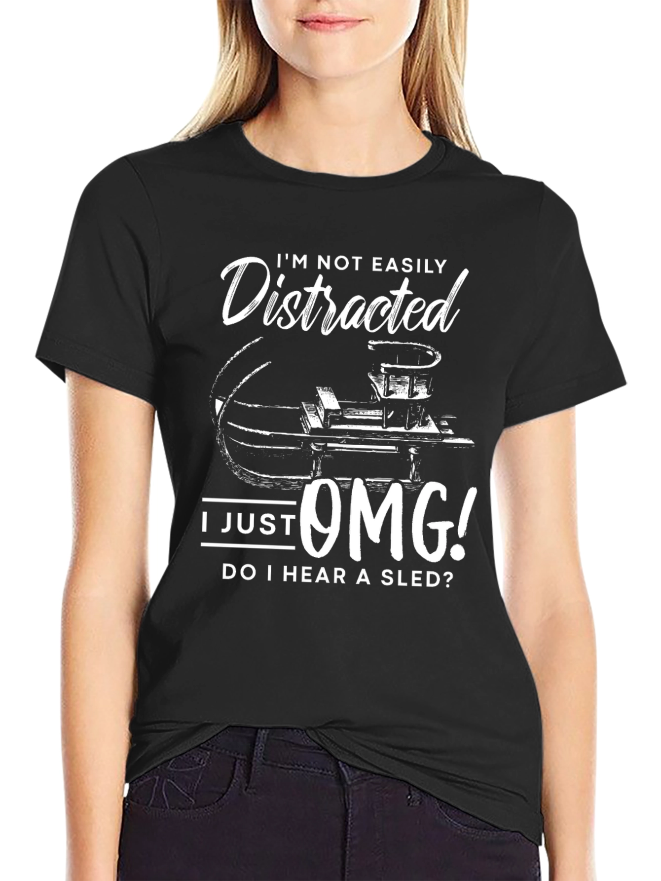 Black Distracted Sledding Fan T-Shirt view 2