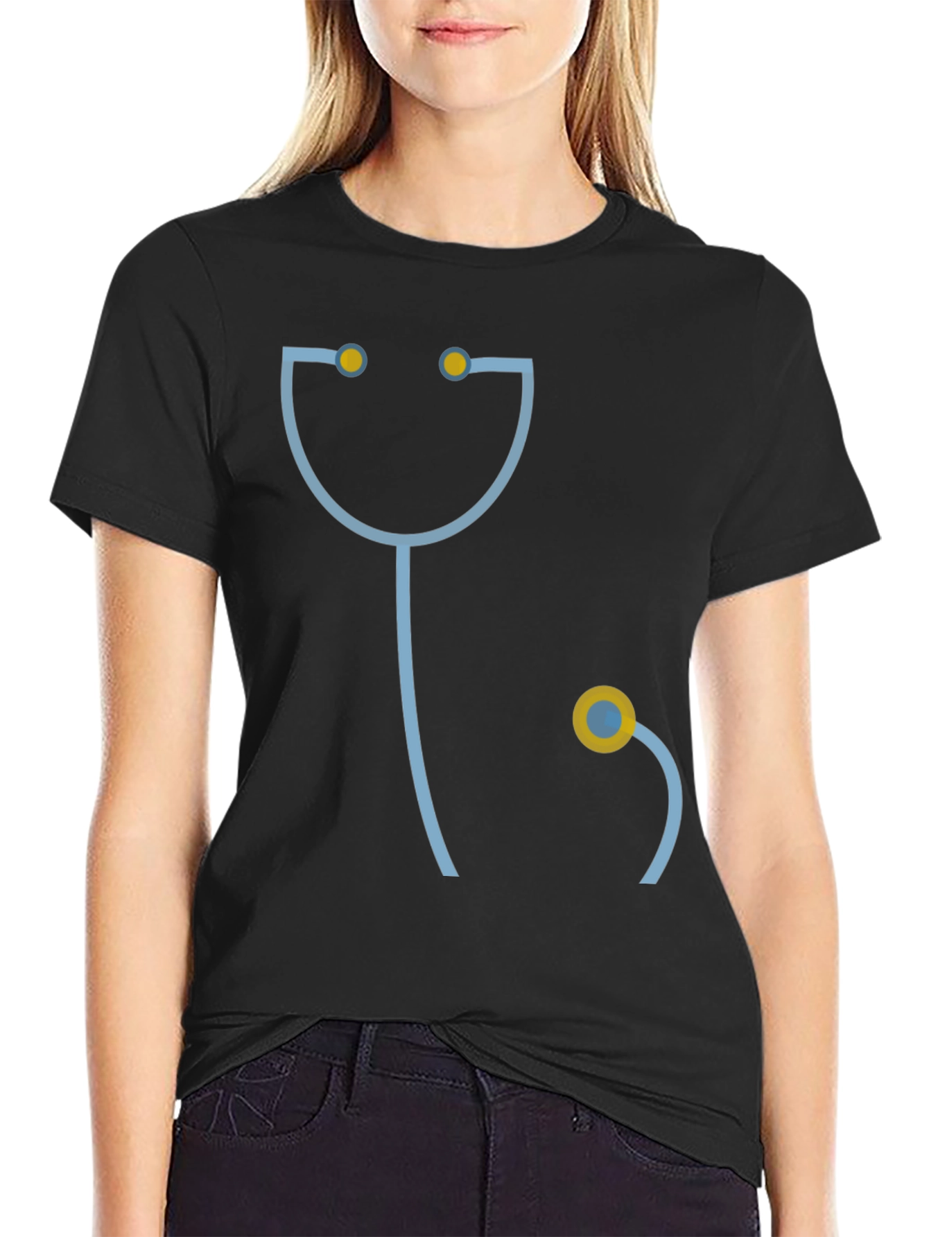 Black Funny Doctor Stethoscope Graphic T-Shirt - Black view 2